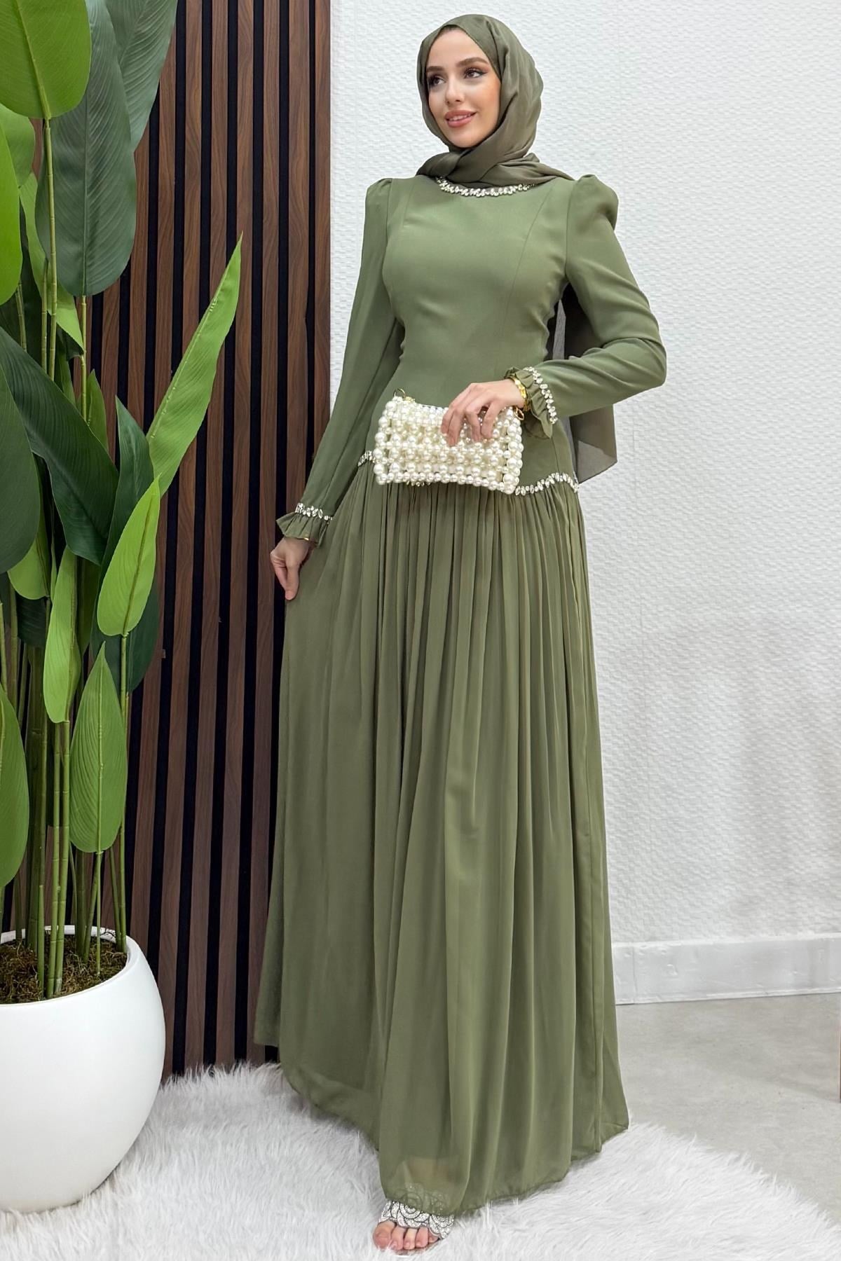 Eftalya Sırt Detay Abiye Soft Yeşil