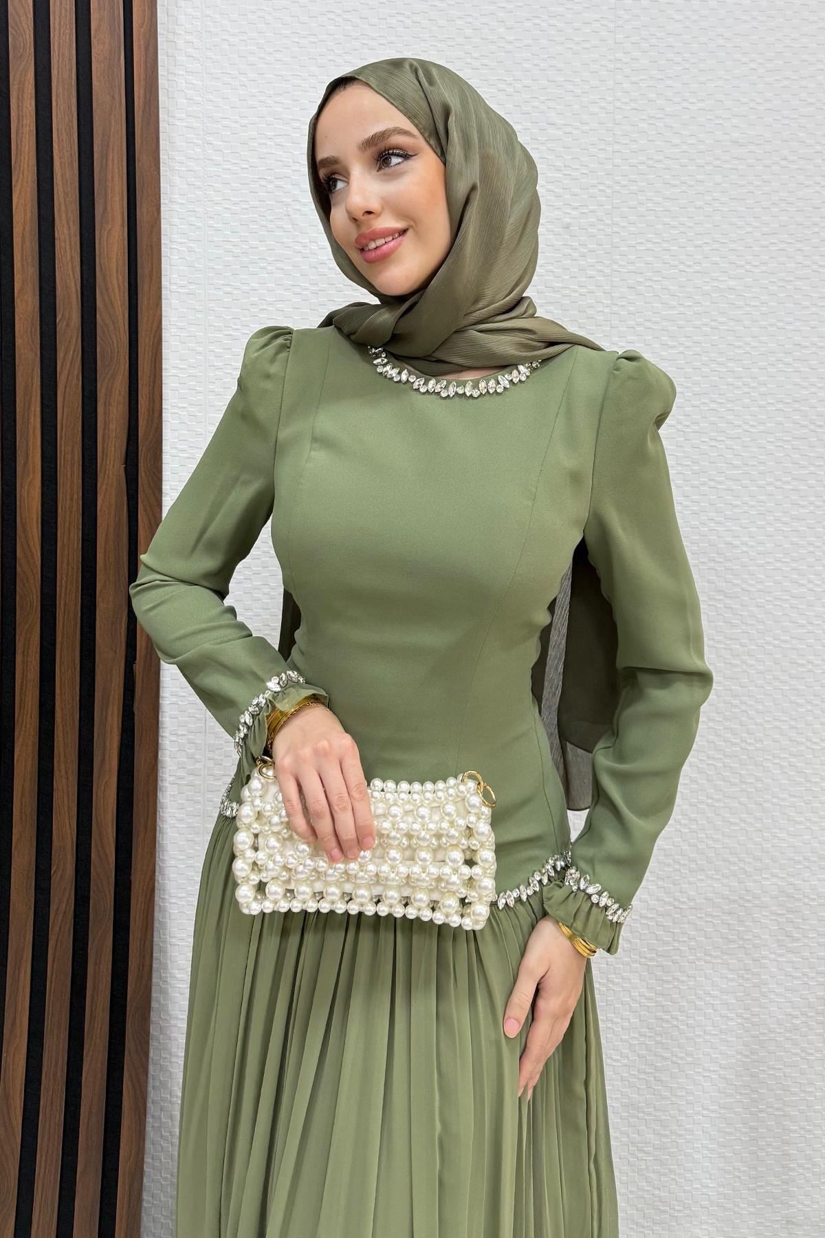 Eftalya Sırt Detay Abiye Soft Yeşil