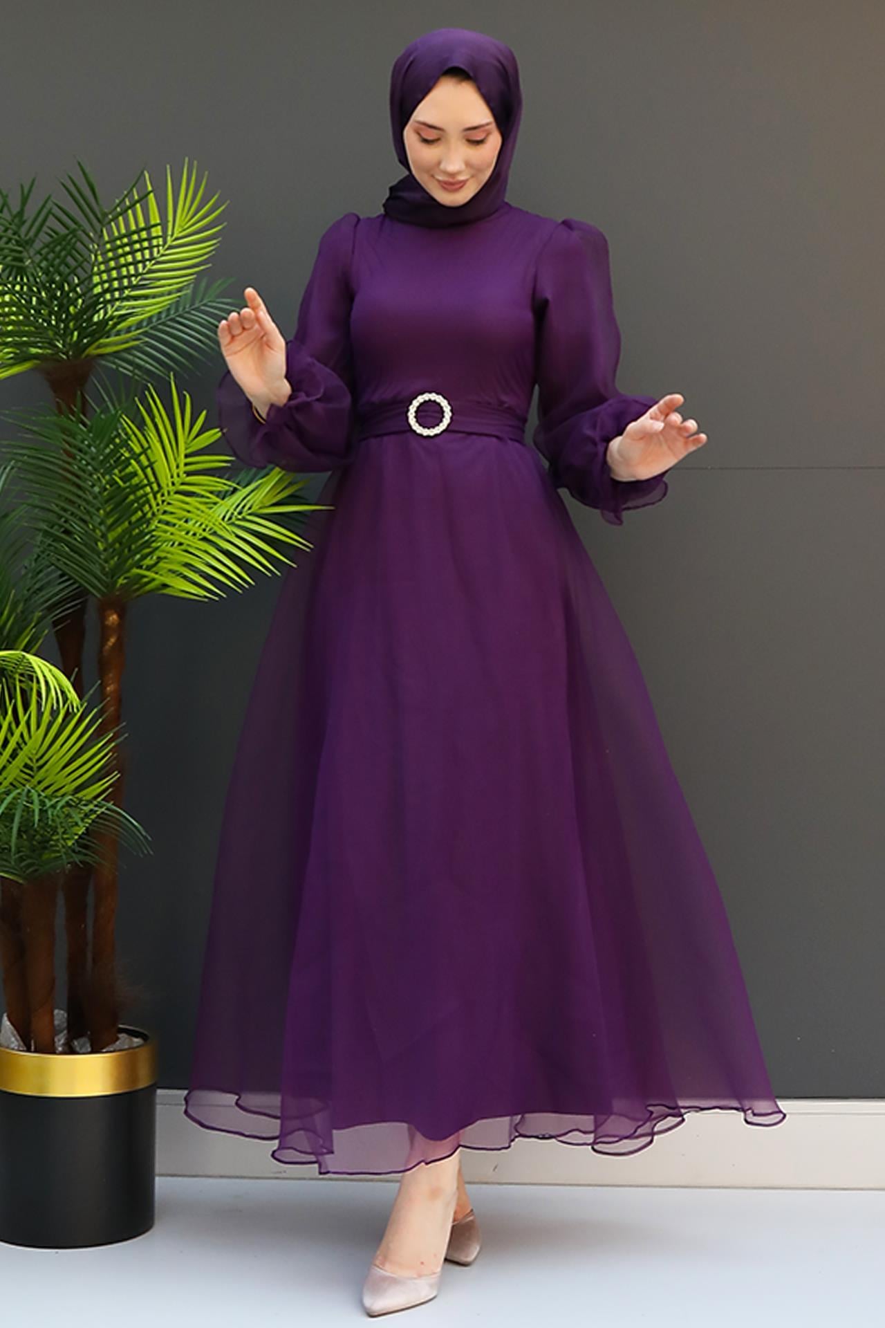 Elfida Tesettür Elbise Mor
