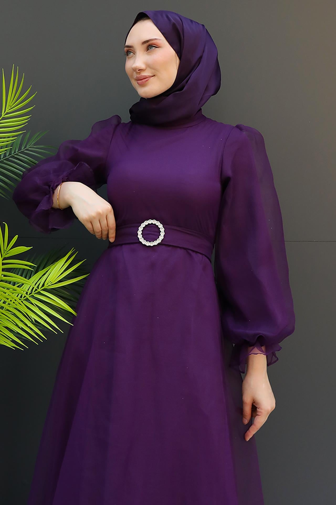 Elfida Tesettür Elbise Mor