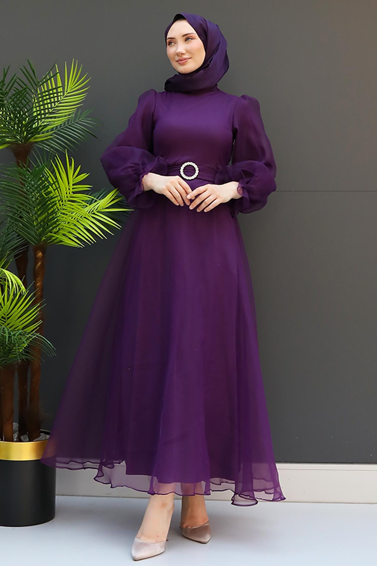 Elfida Tesettür Elbise Mor