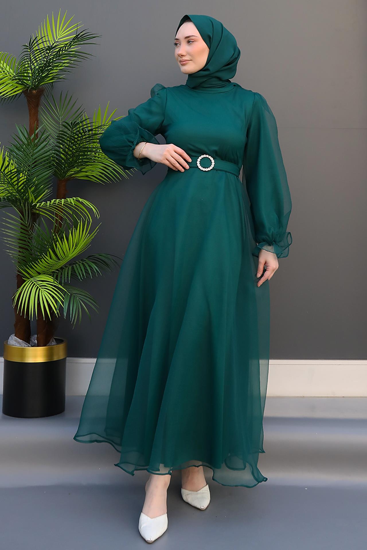 Elfida Tesettür Elbise Zümrüt