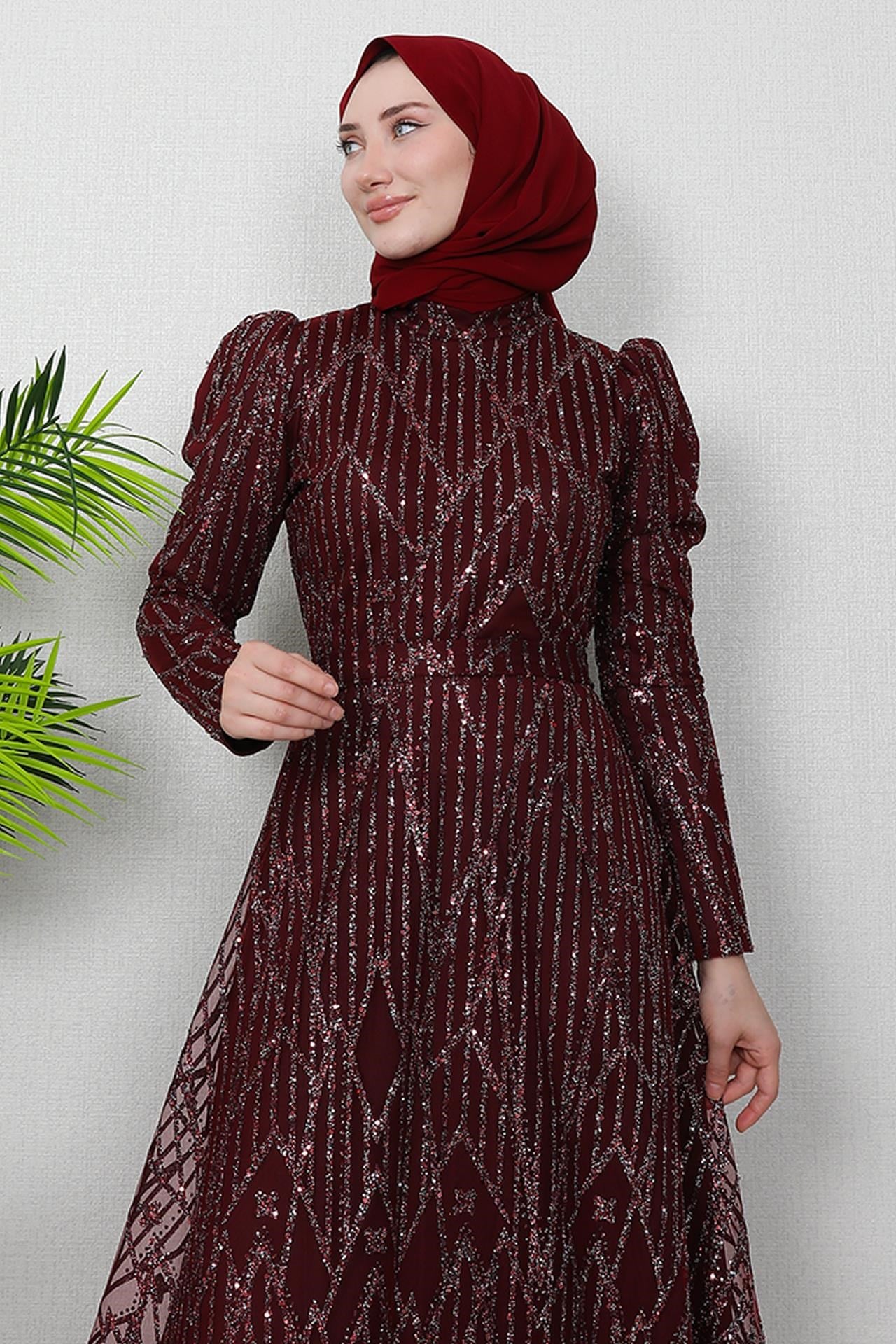 Elisa Tesettür Abiye Bordo