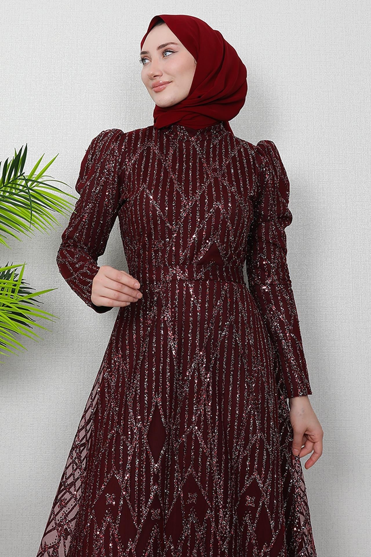 Elisa Tesettür Abiye Bordo