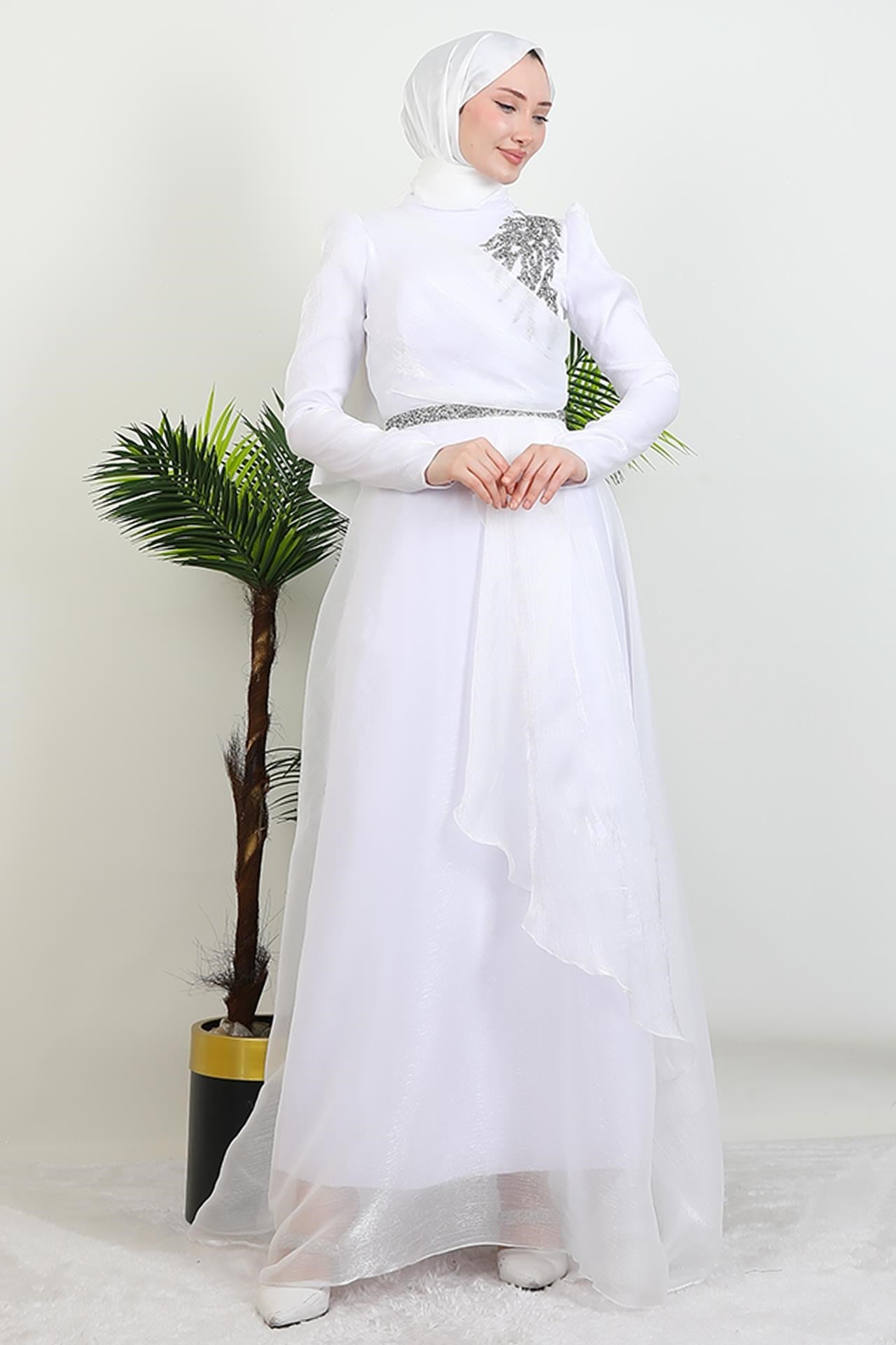 Eliza Tesettür Abiye Beyaz