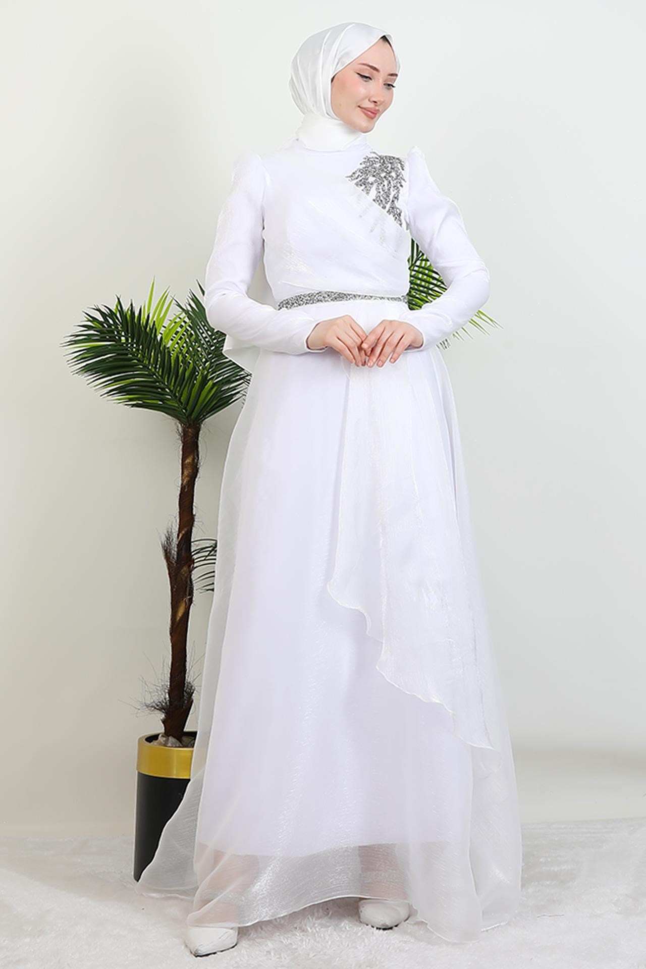Eliza Tesettür Abiye Beyaz