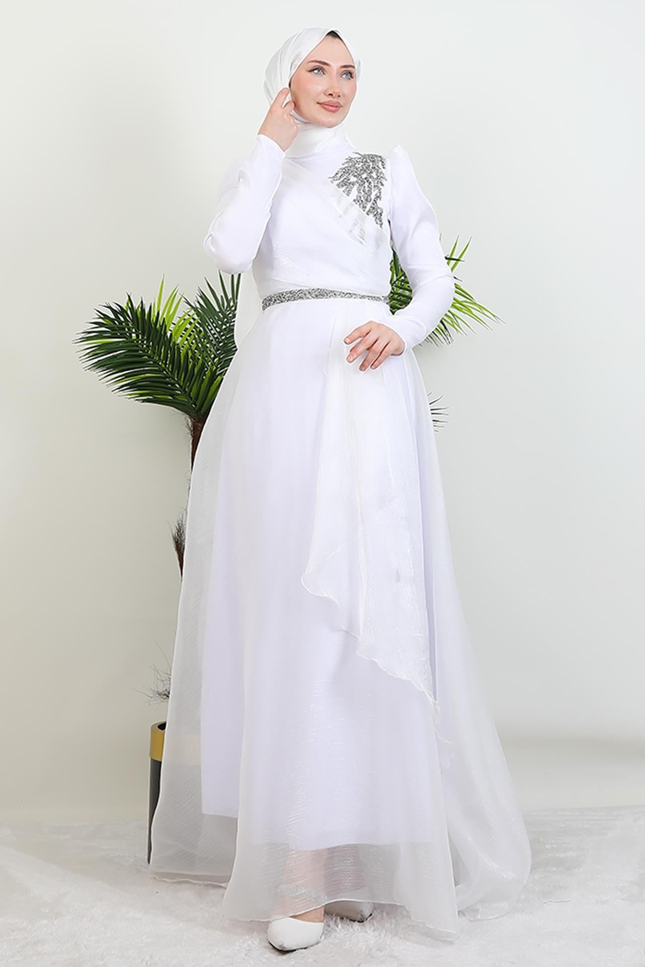 Eliza Tesettür Abiye Beyaz