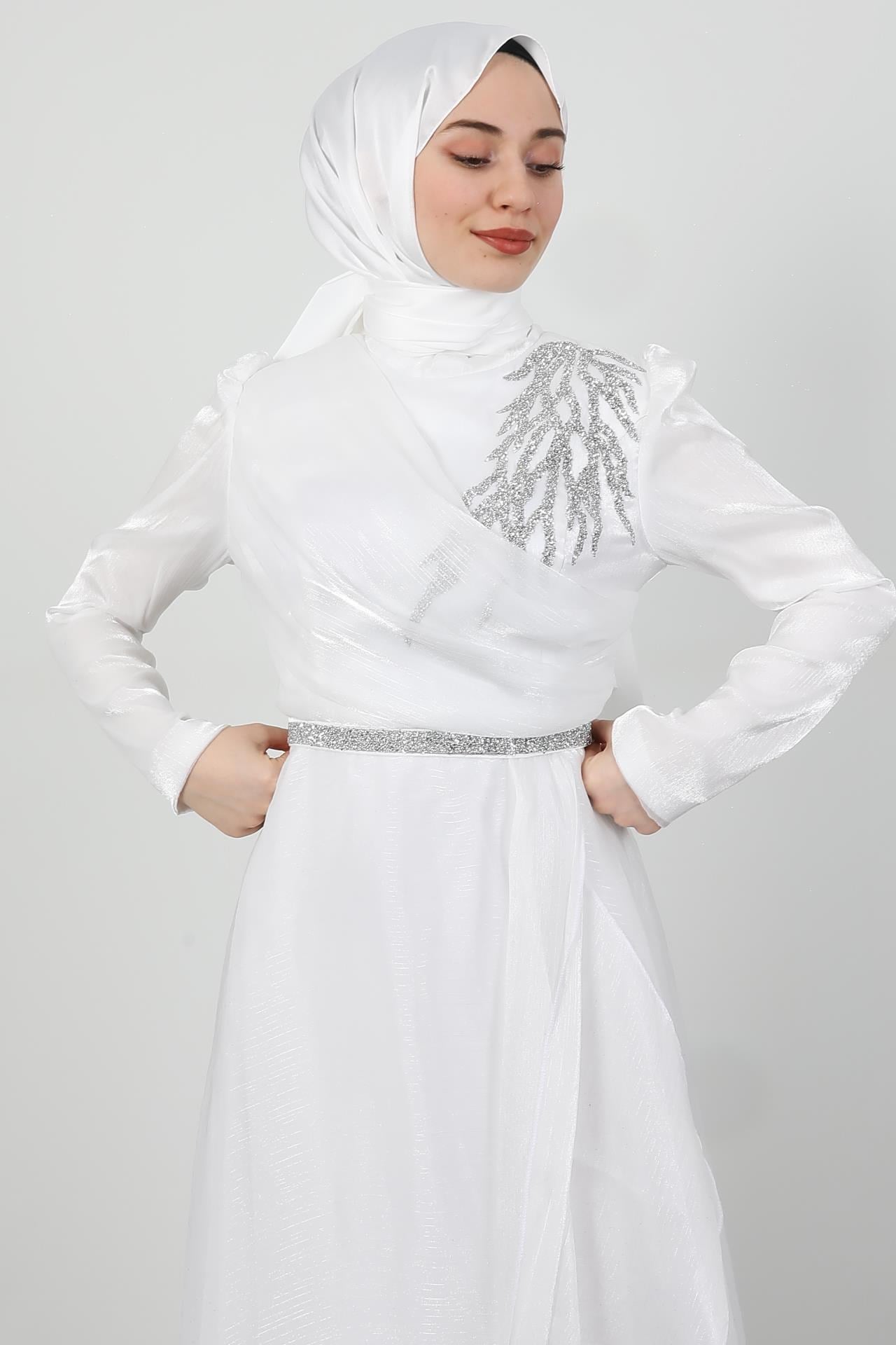 Eliza Tesettür Abiye Beyaz