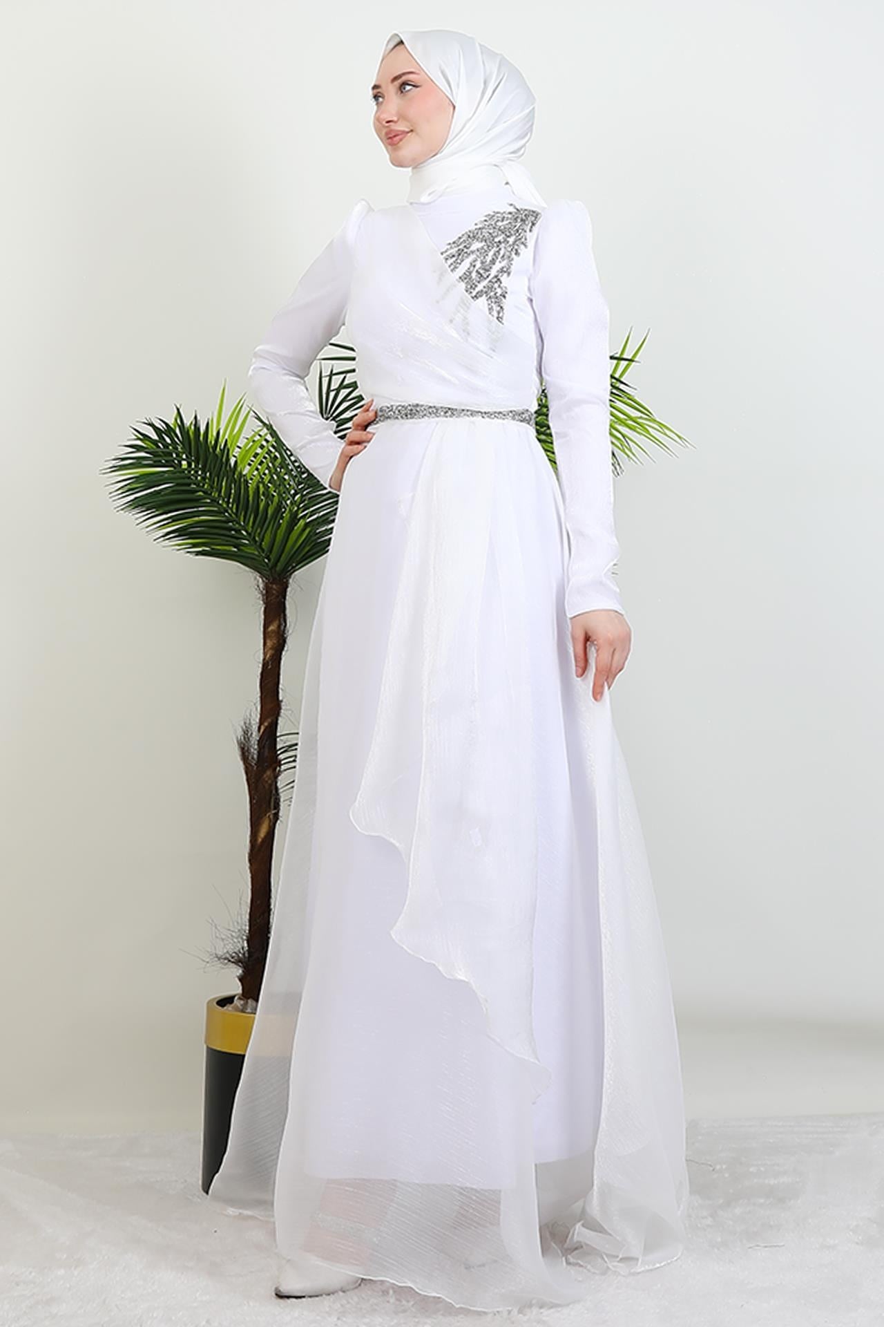 Eliza Tesettür Abiye Beyaz