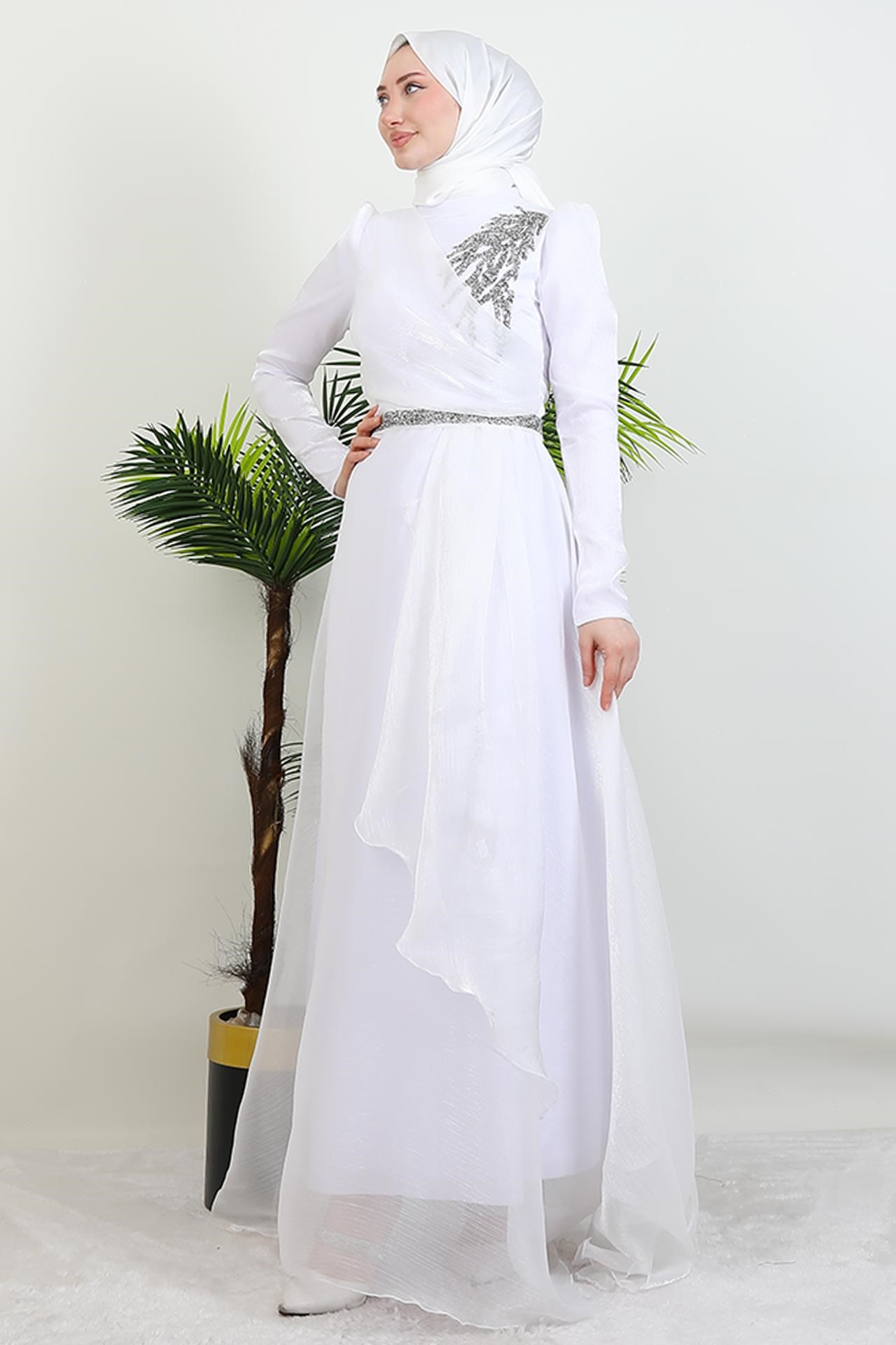 Eliza Tesettür Abiye Beyaz