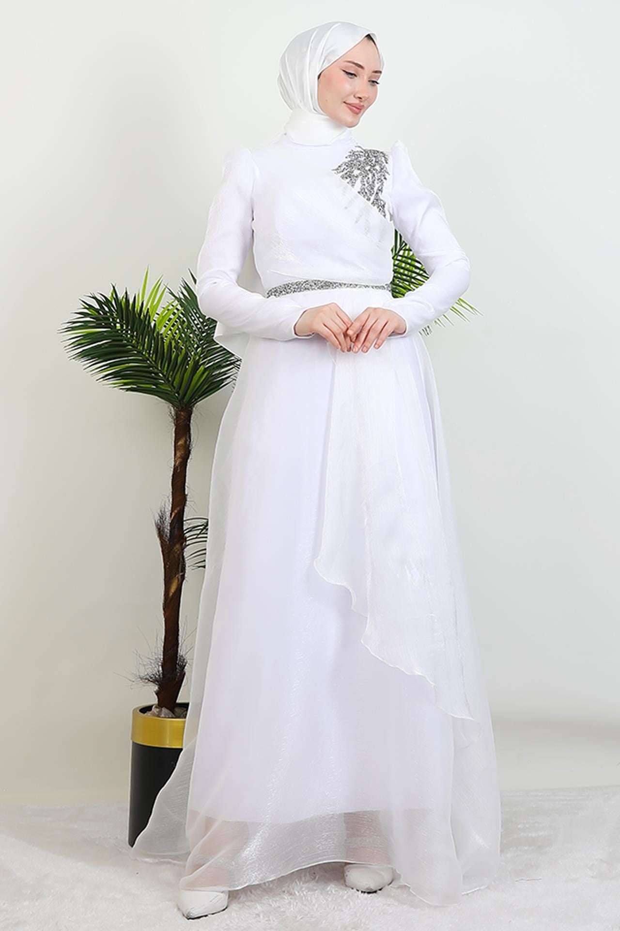 Eliza Tesettür Abiye Beyaz