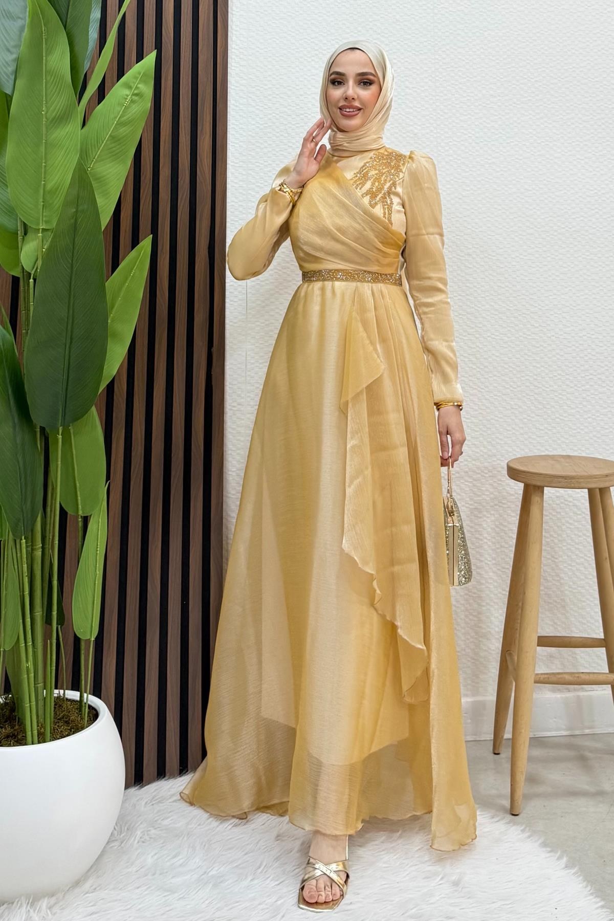 Eliza Tesettür Abiye Gold