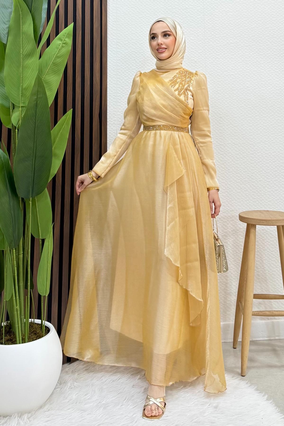 Eliza Tesettür Abiye Gold