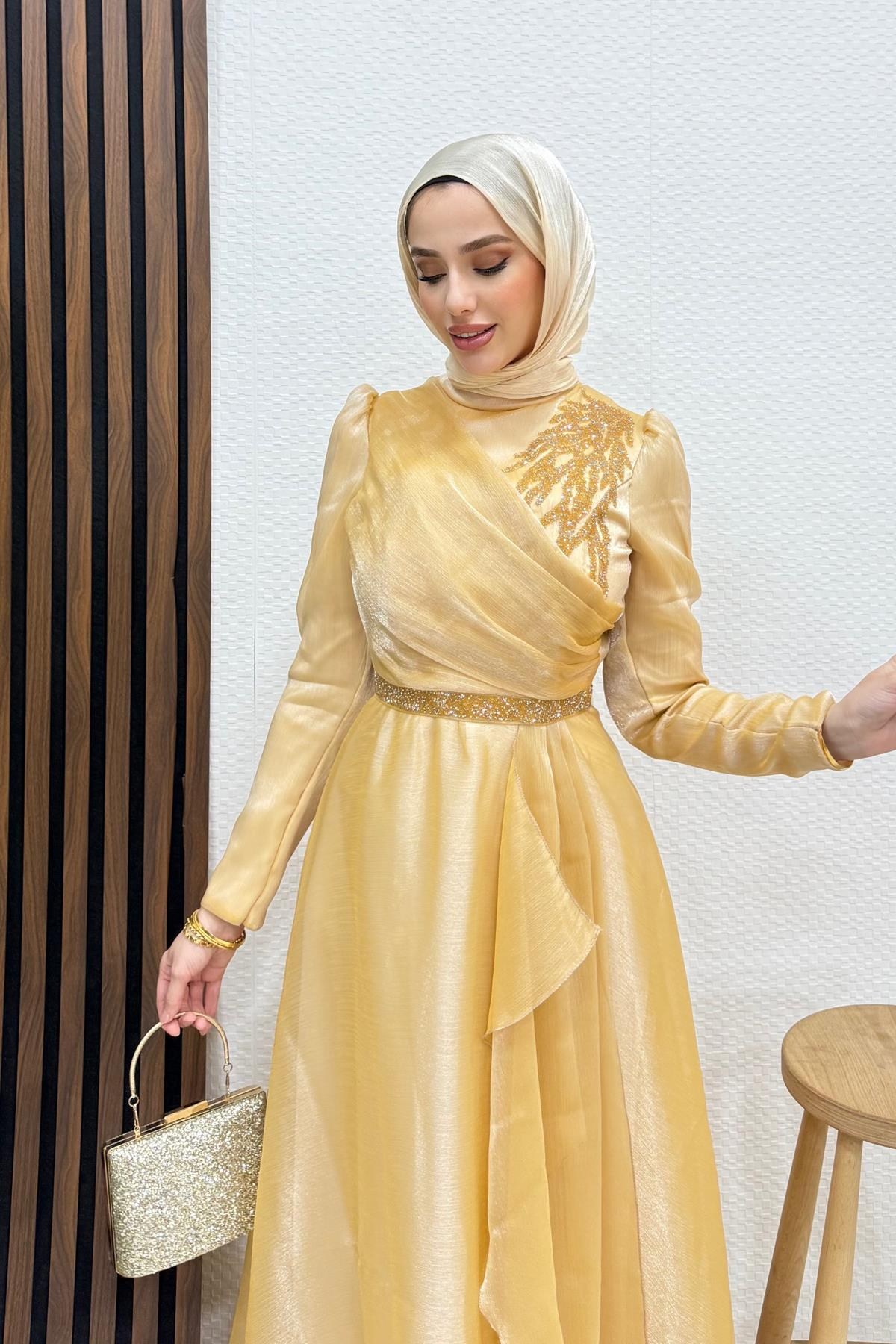 Eliza Tesettür Abiye Gold