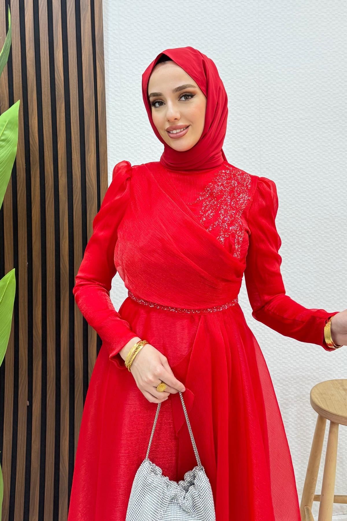 Eliza Tesettür Abiye Kırmızı