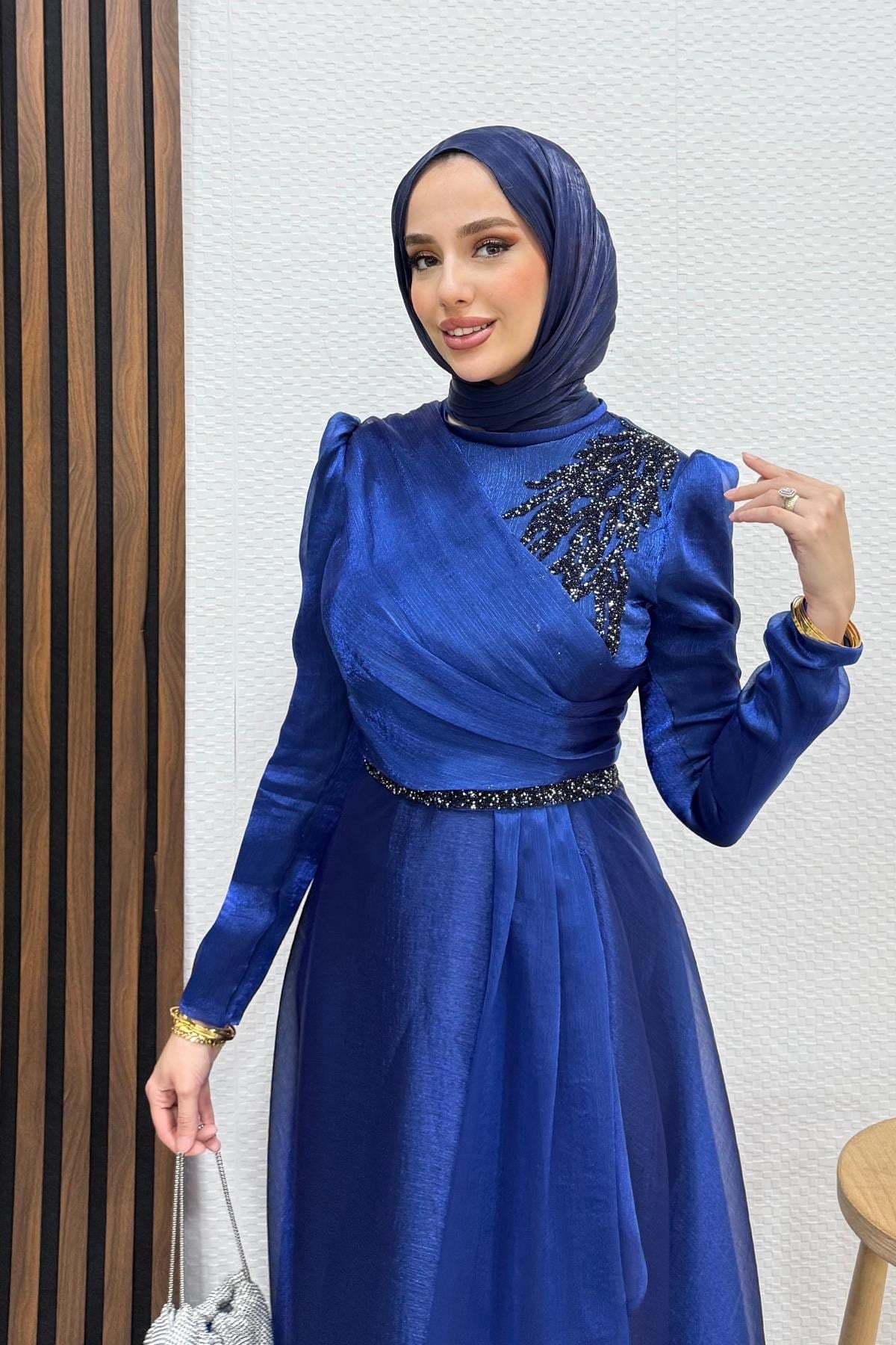 Eliza Tesettür Abiye Lacivert