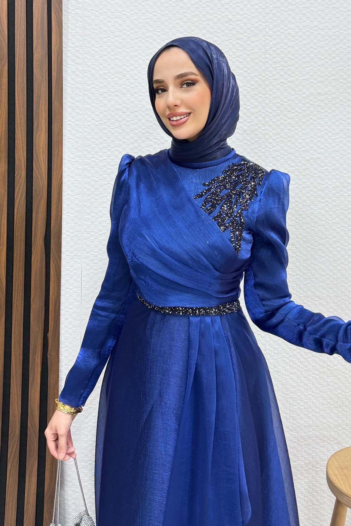 Eliza Tesettür Abiye Lacivert