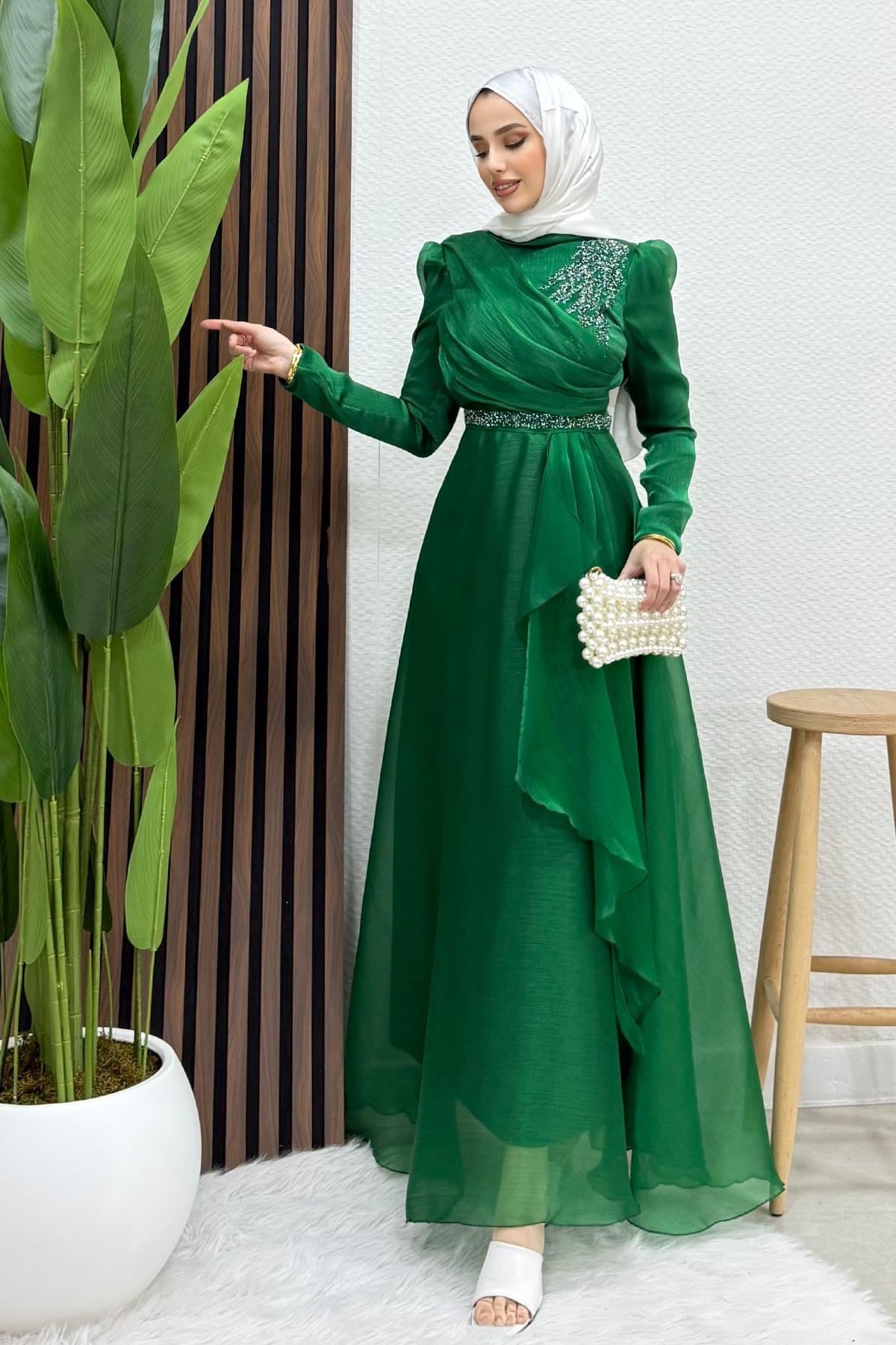 Eliza Tesettür Abiye Zümrüt