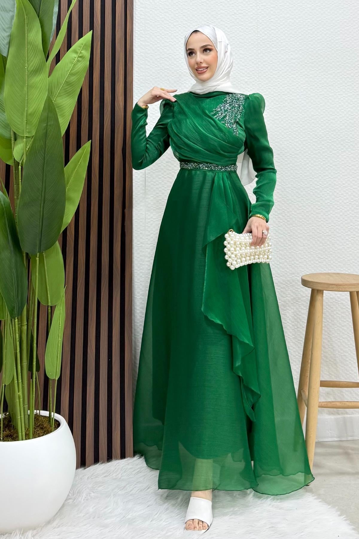 Eliza Tesettür Abiye Zümrüt