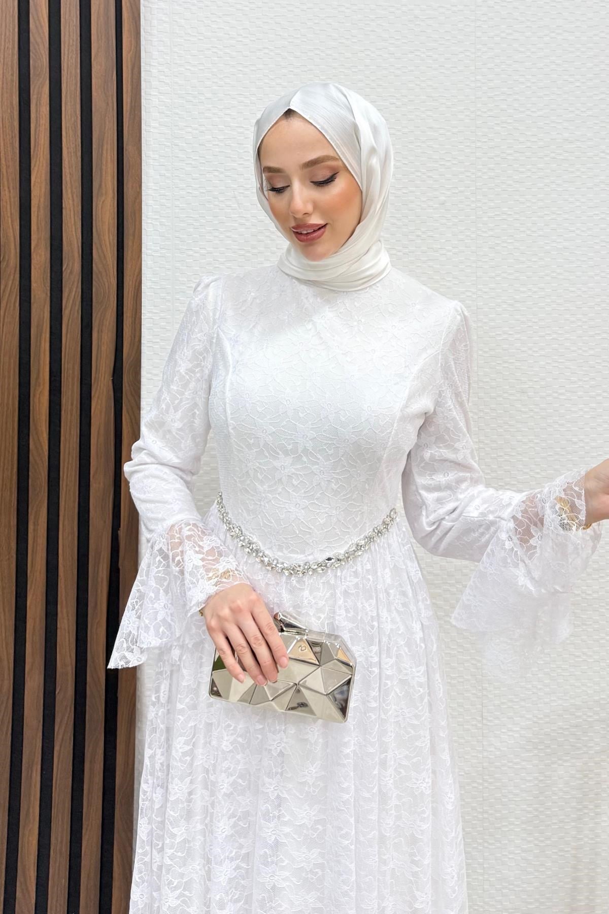 Ella Tül Abiye Beyaz