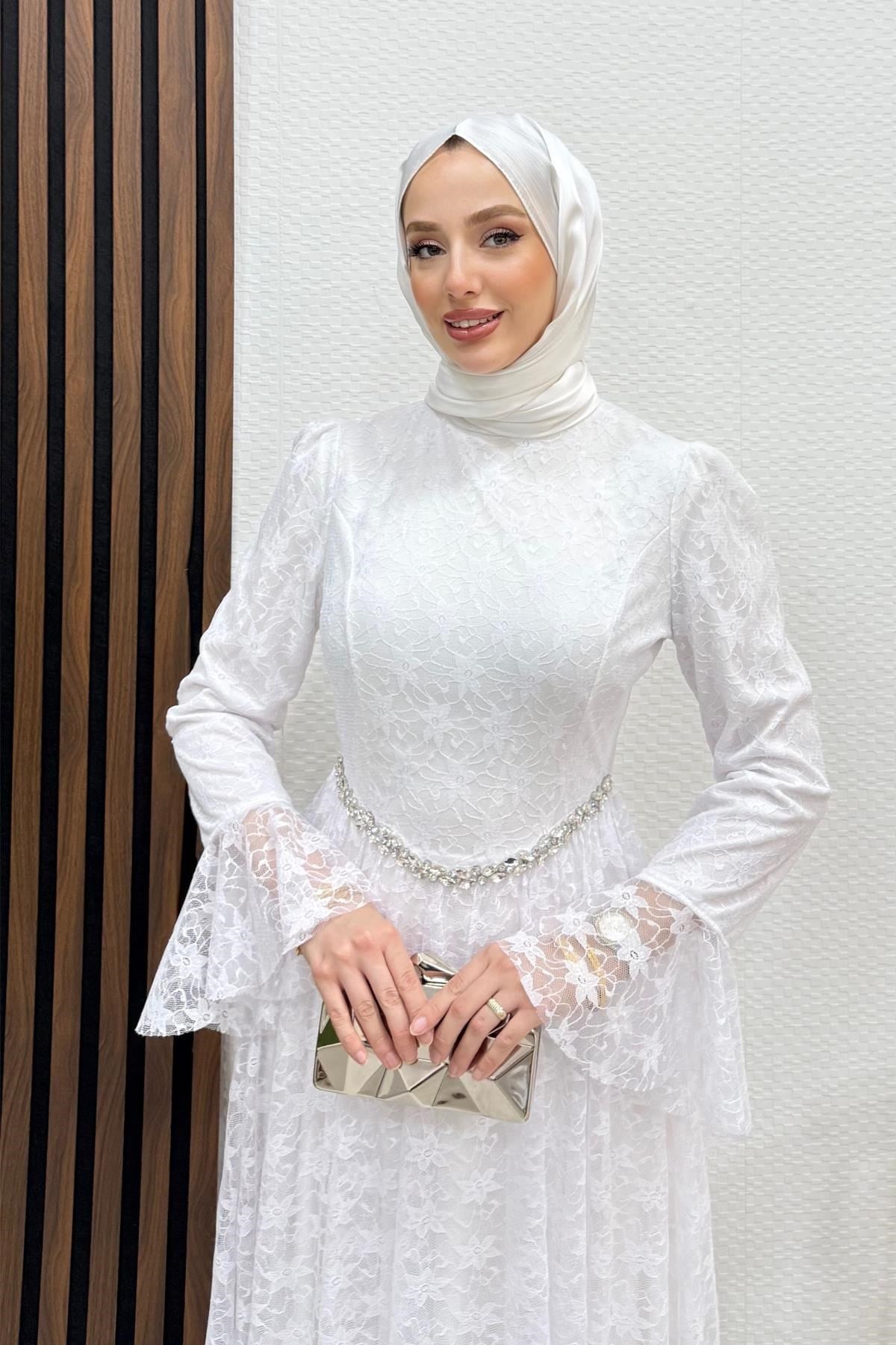 Ella Tül Abiye Beyaz