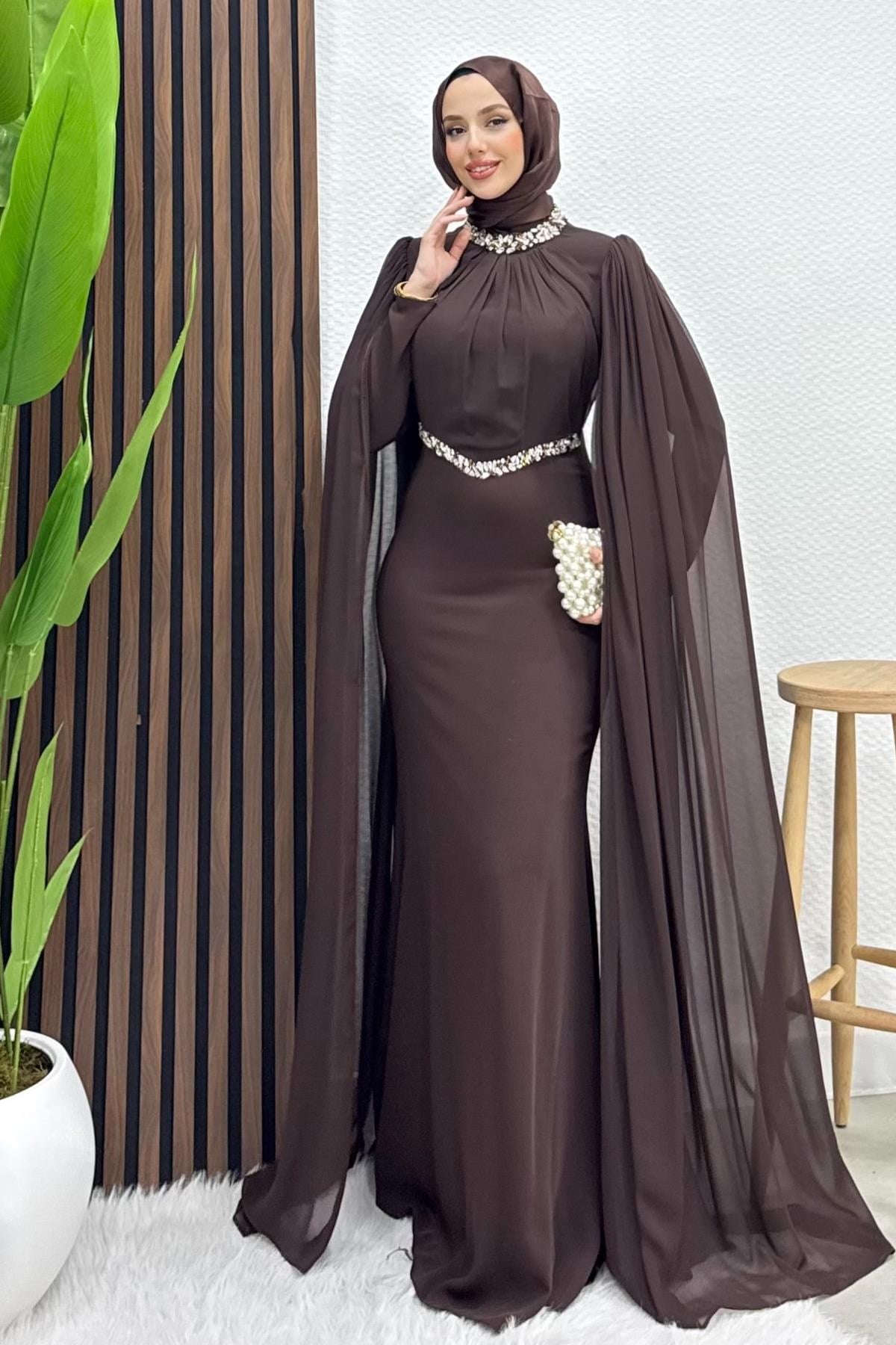 Elonor Şifon Abiye Acı Kahve