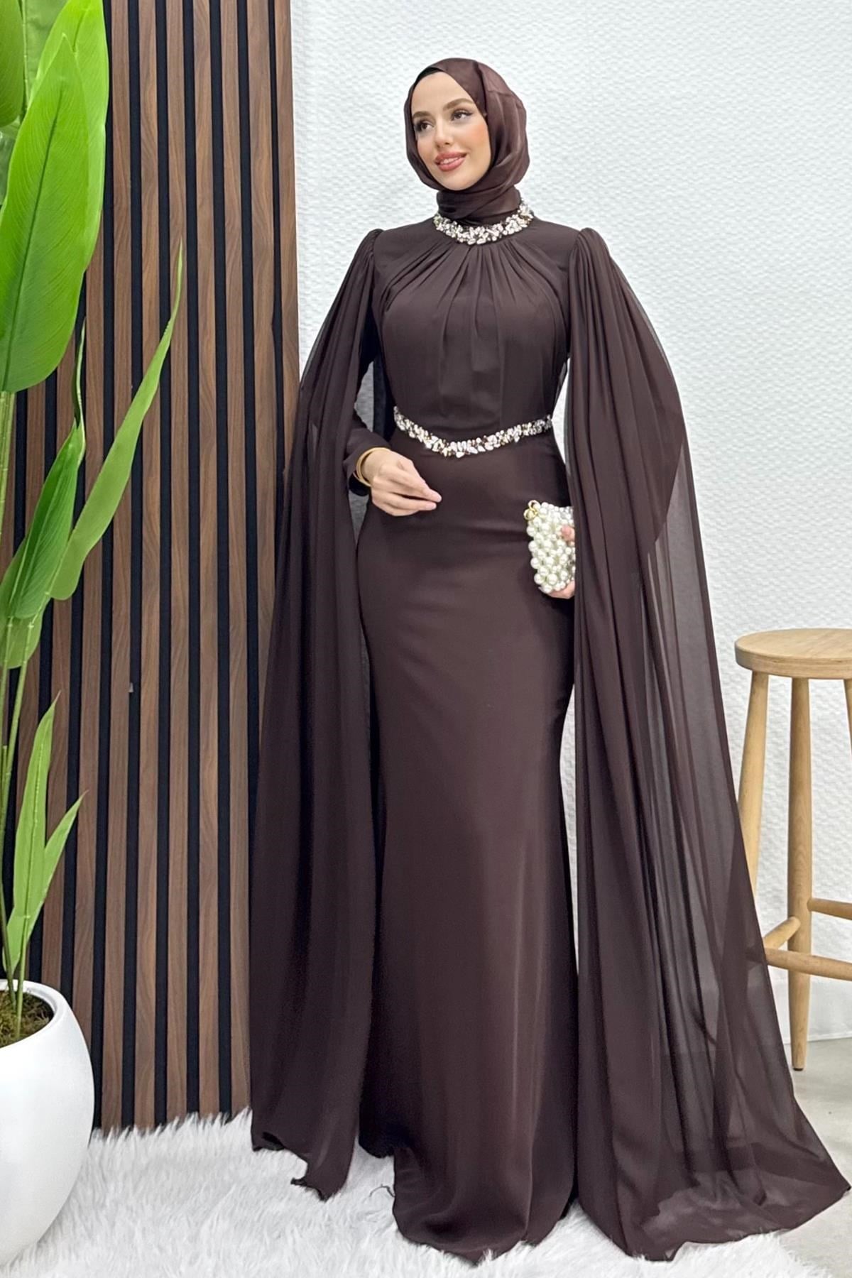 Elonor Şifon Abiye Acı Kahve