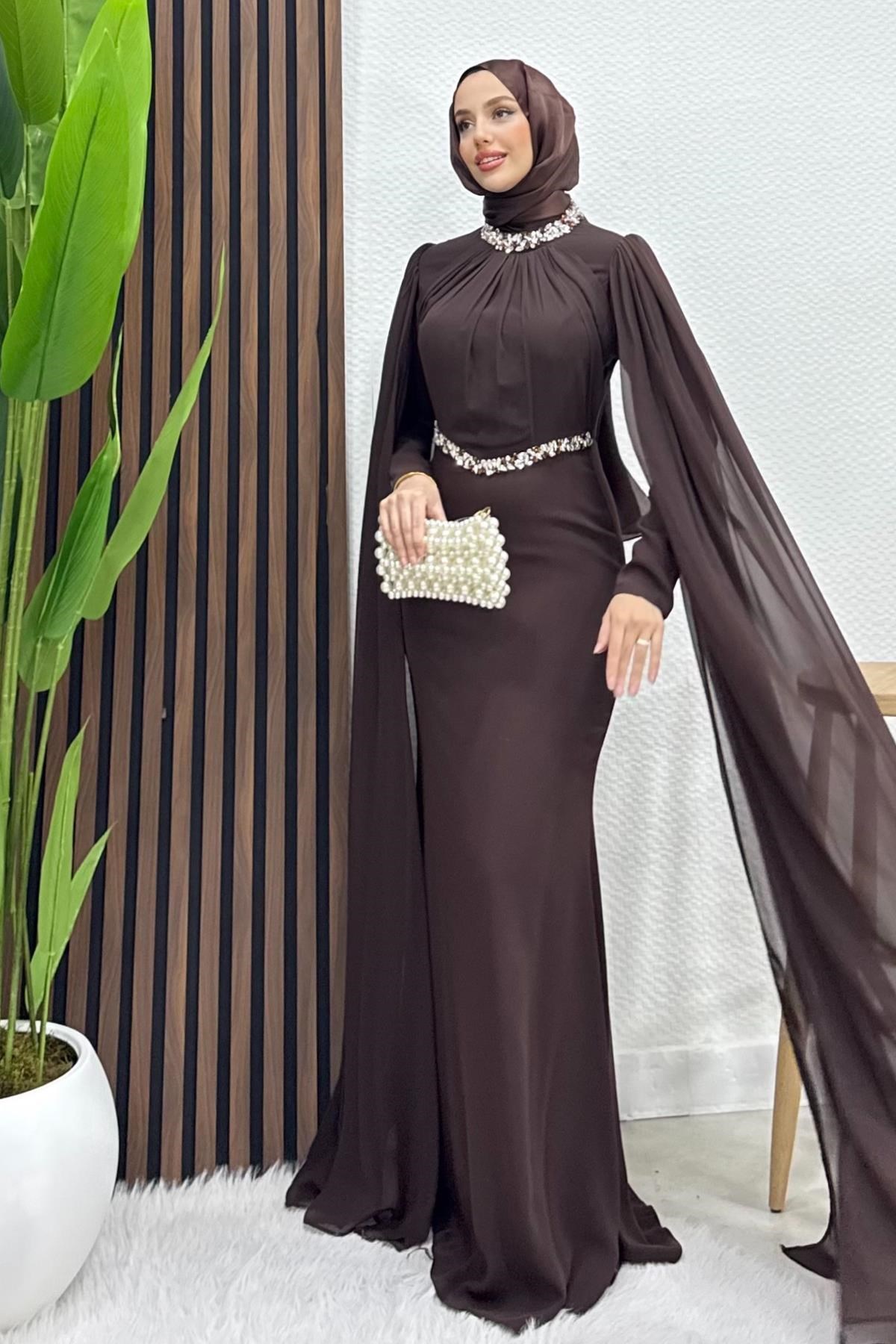 Elonor Şifon Abiye Acı Kahve