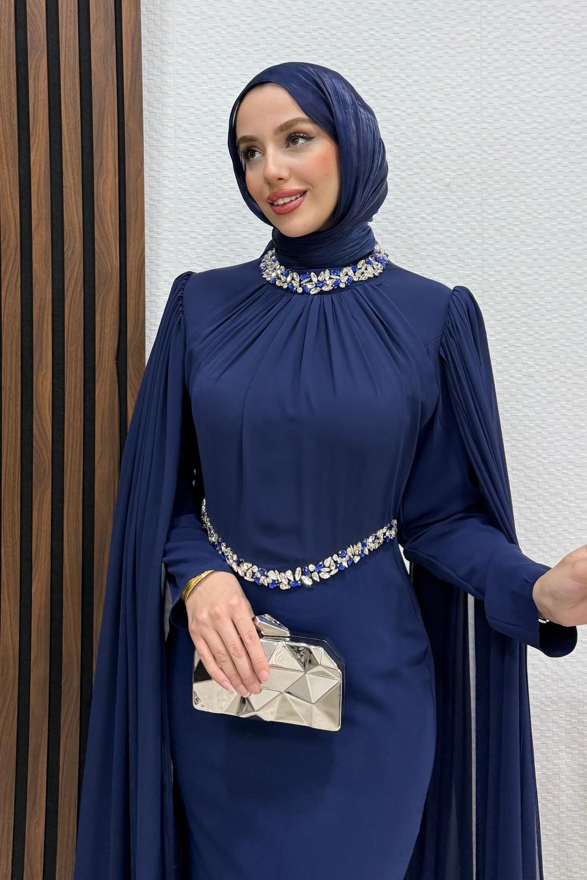 Elonor Şifon Abiye Lacivert