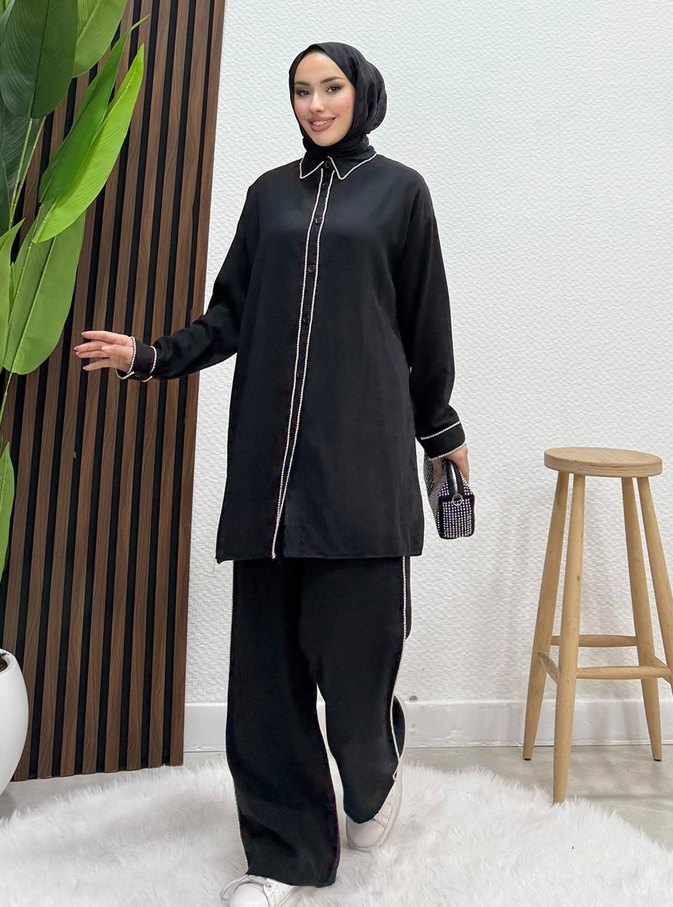 Emma Taşlı Takım Siyah