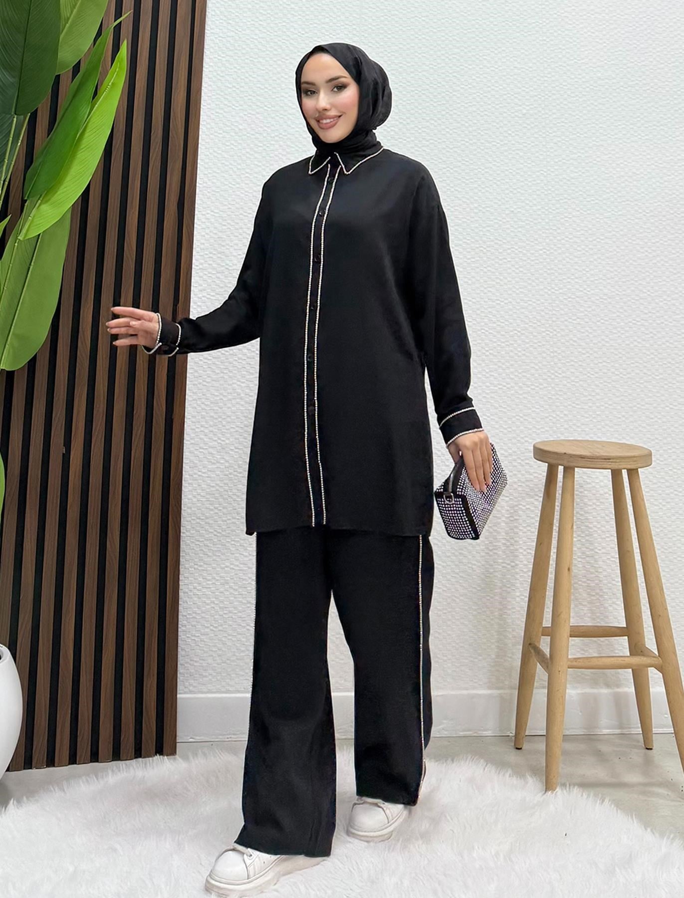 Emma Taşlı Takım Siyah