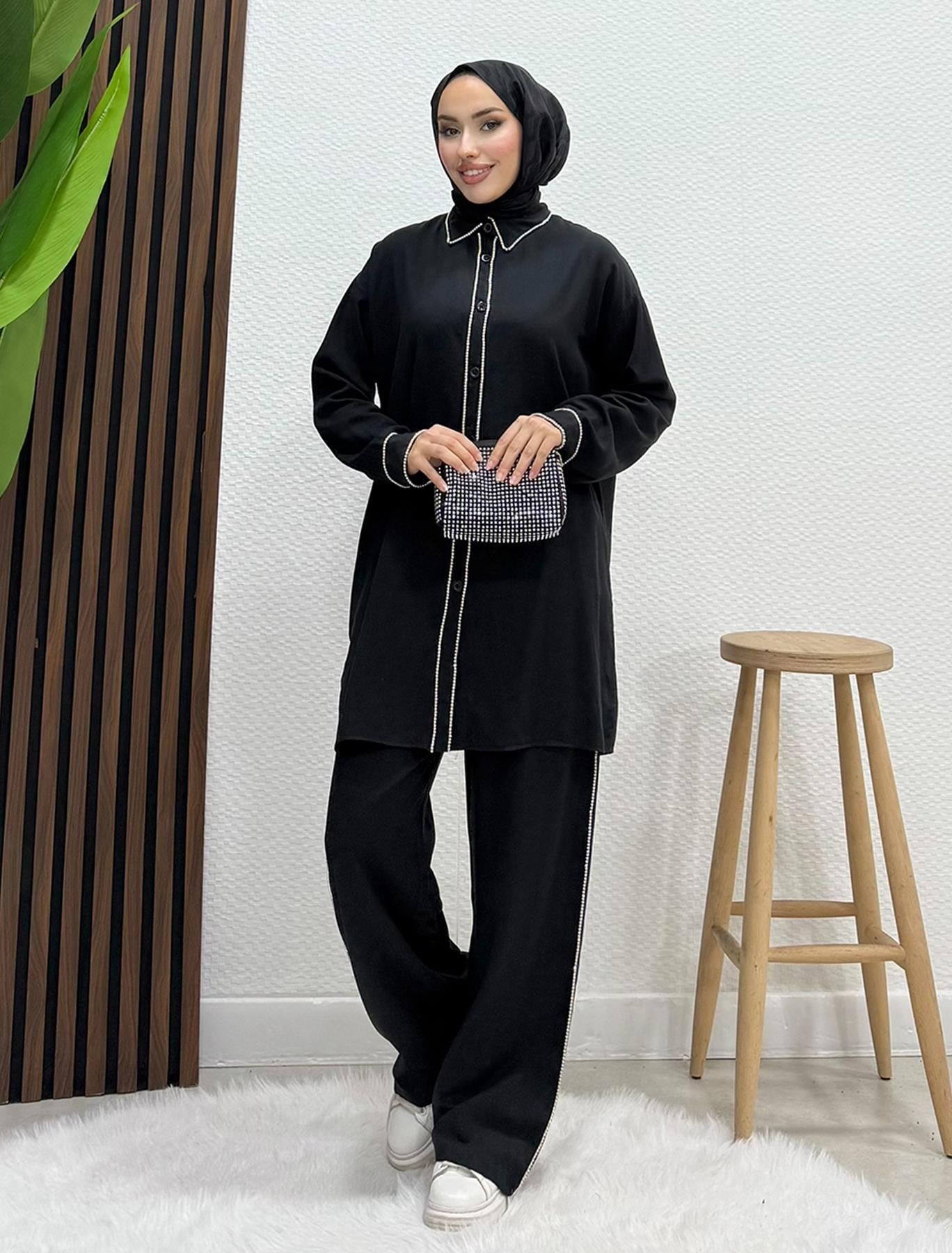 Emma Taşlı Takım Siyah