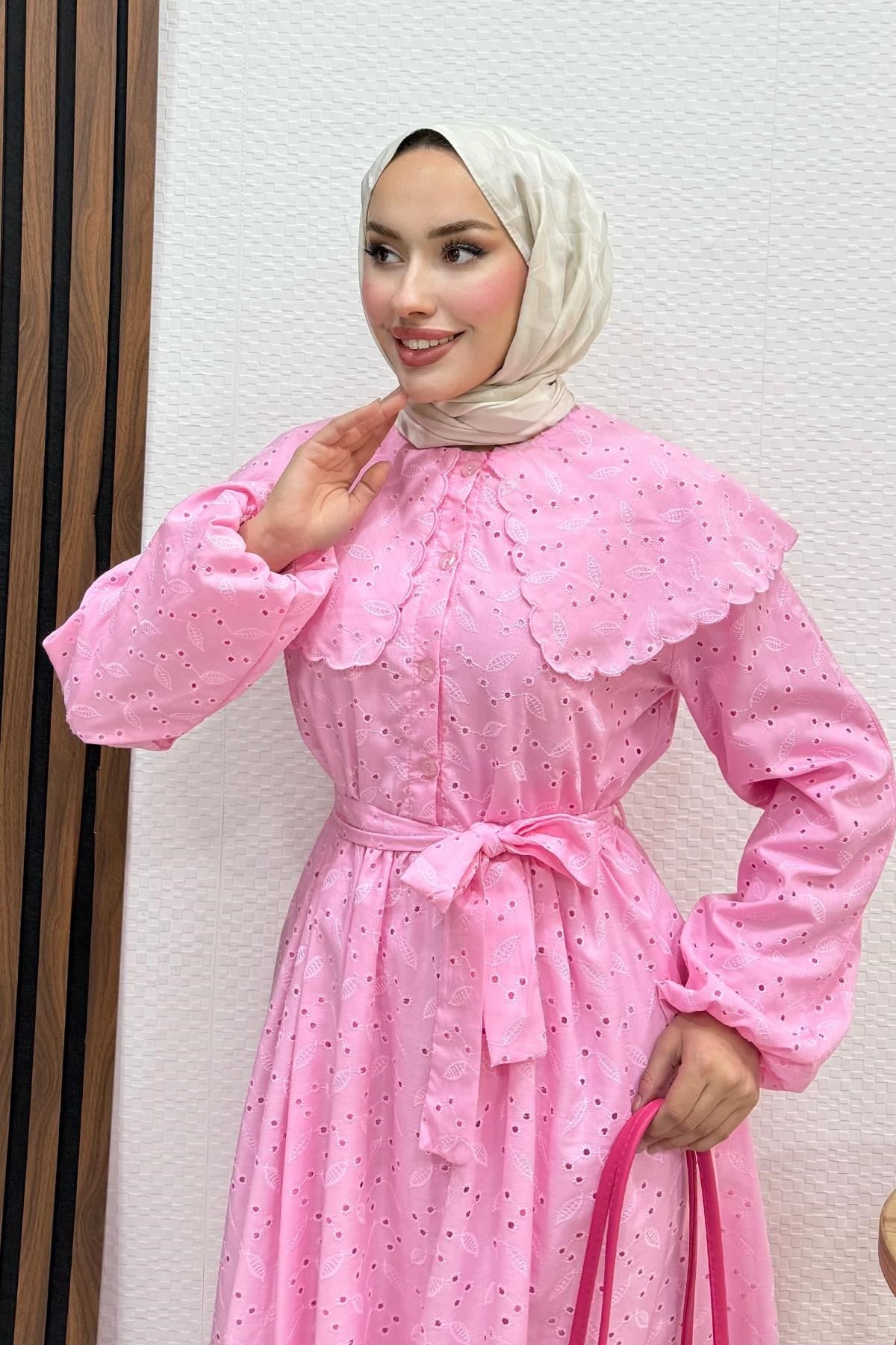 Erina Cotton Elbise Pembe