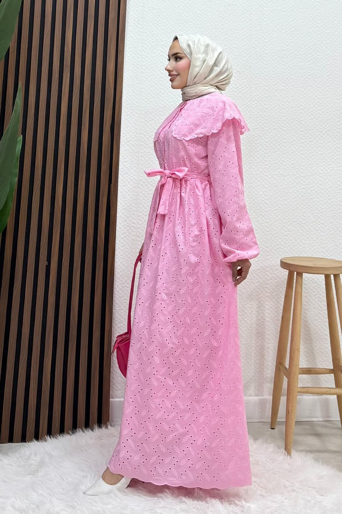 Erina Cotton Elbise Pembe