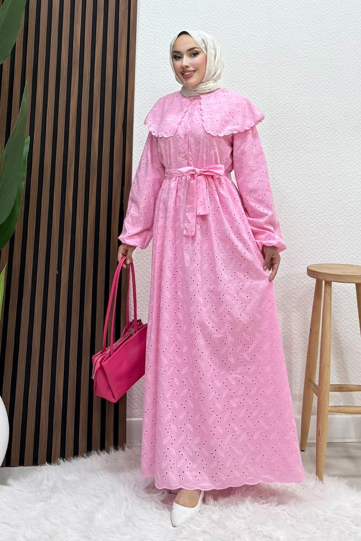 Erina Cotton Elbise Pembe