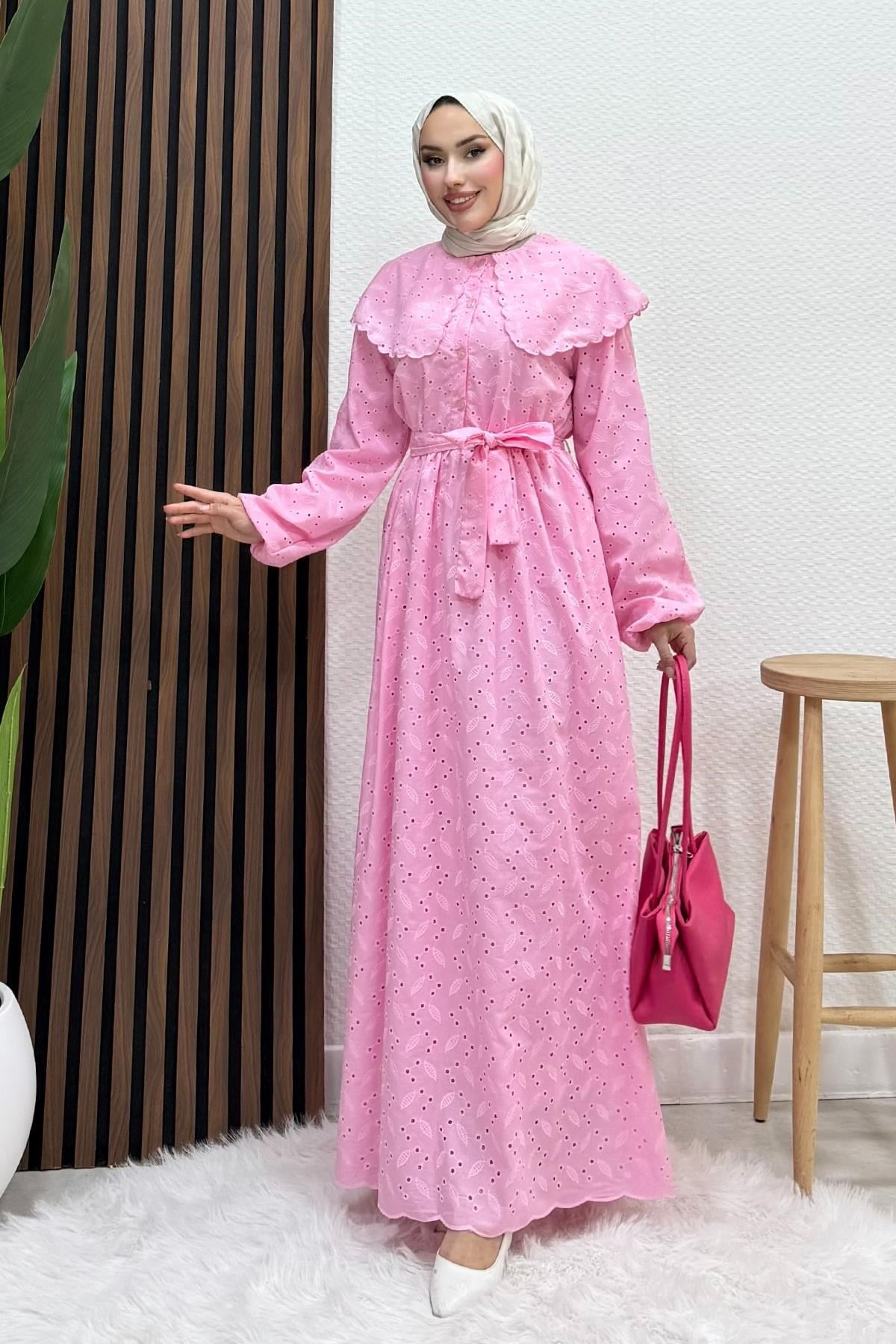 Erina Cotton Elbise Pembe