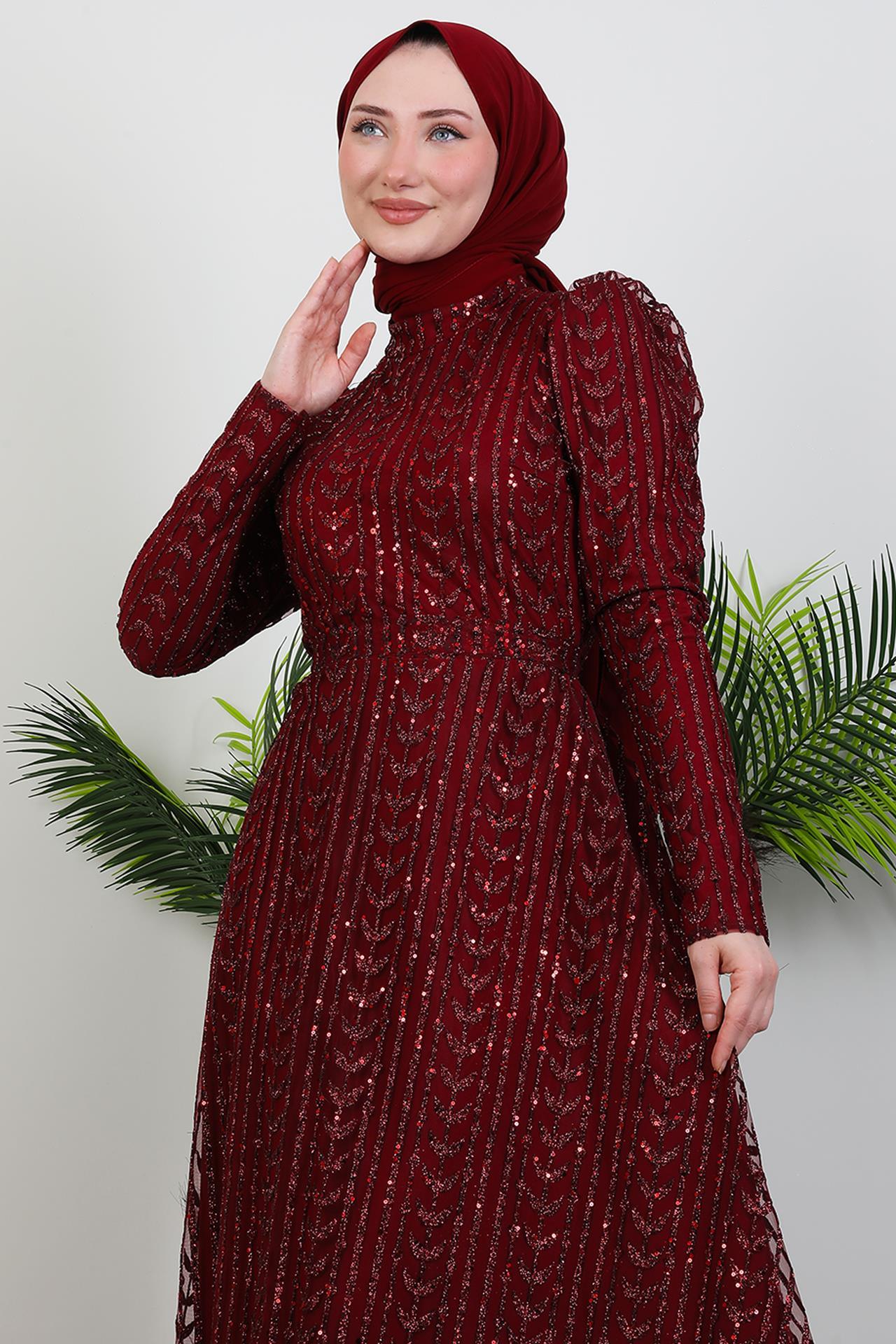 Eva Simli Tesettür Elbise Bordo
