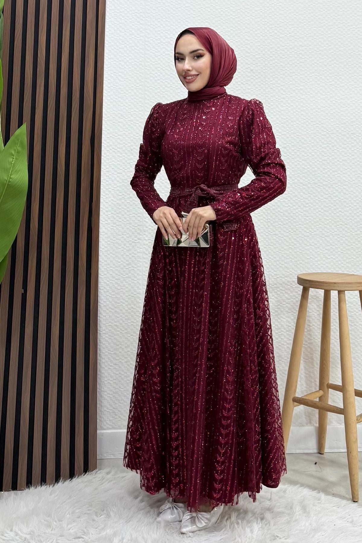Eva Simli Tesettür Elbise Bordo