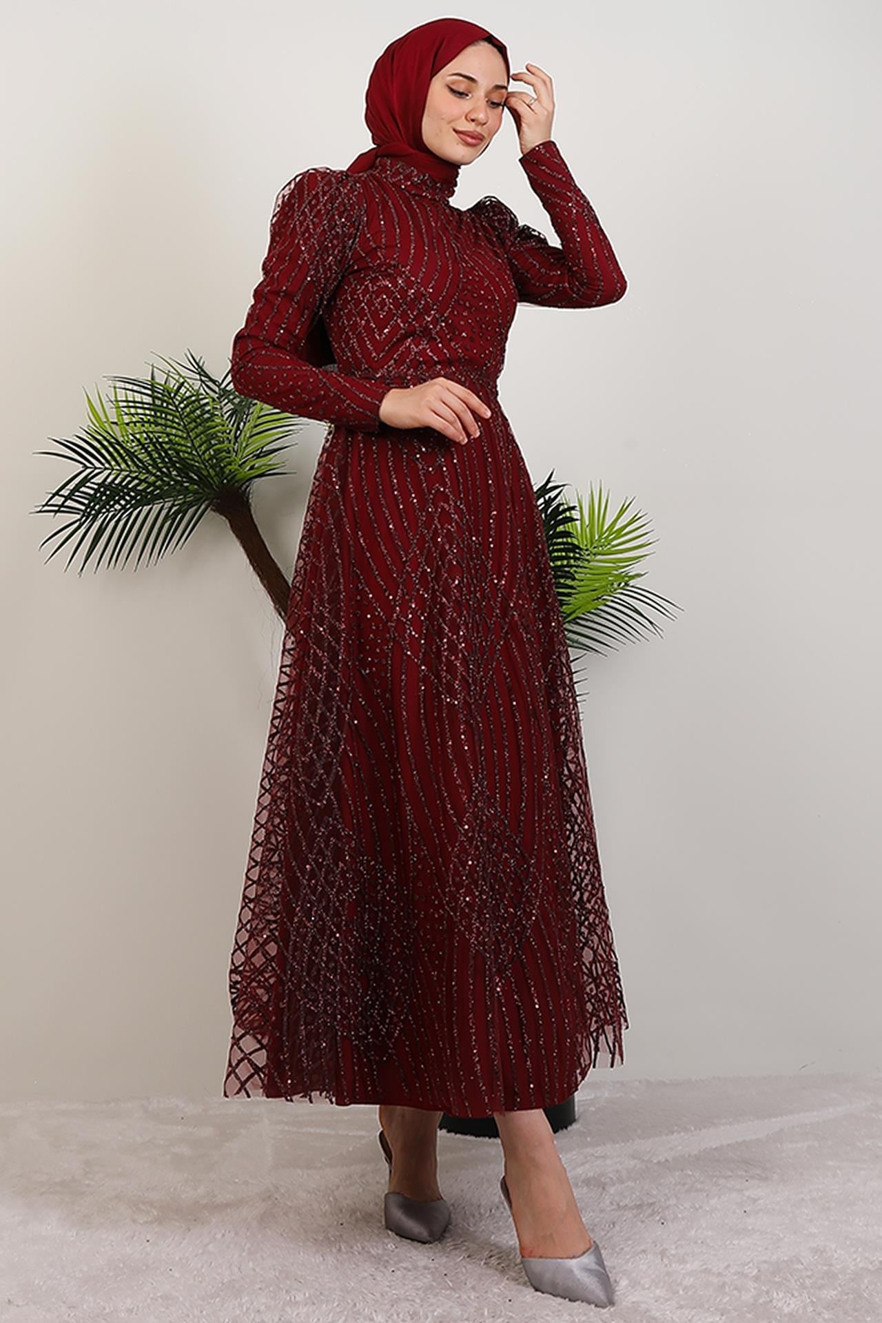 Ezna Simli Abiye Bordo