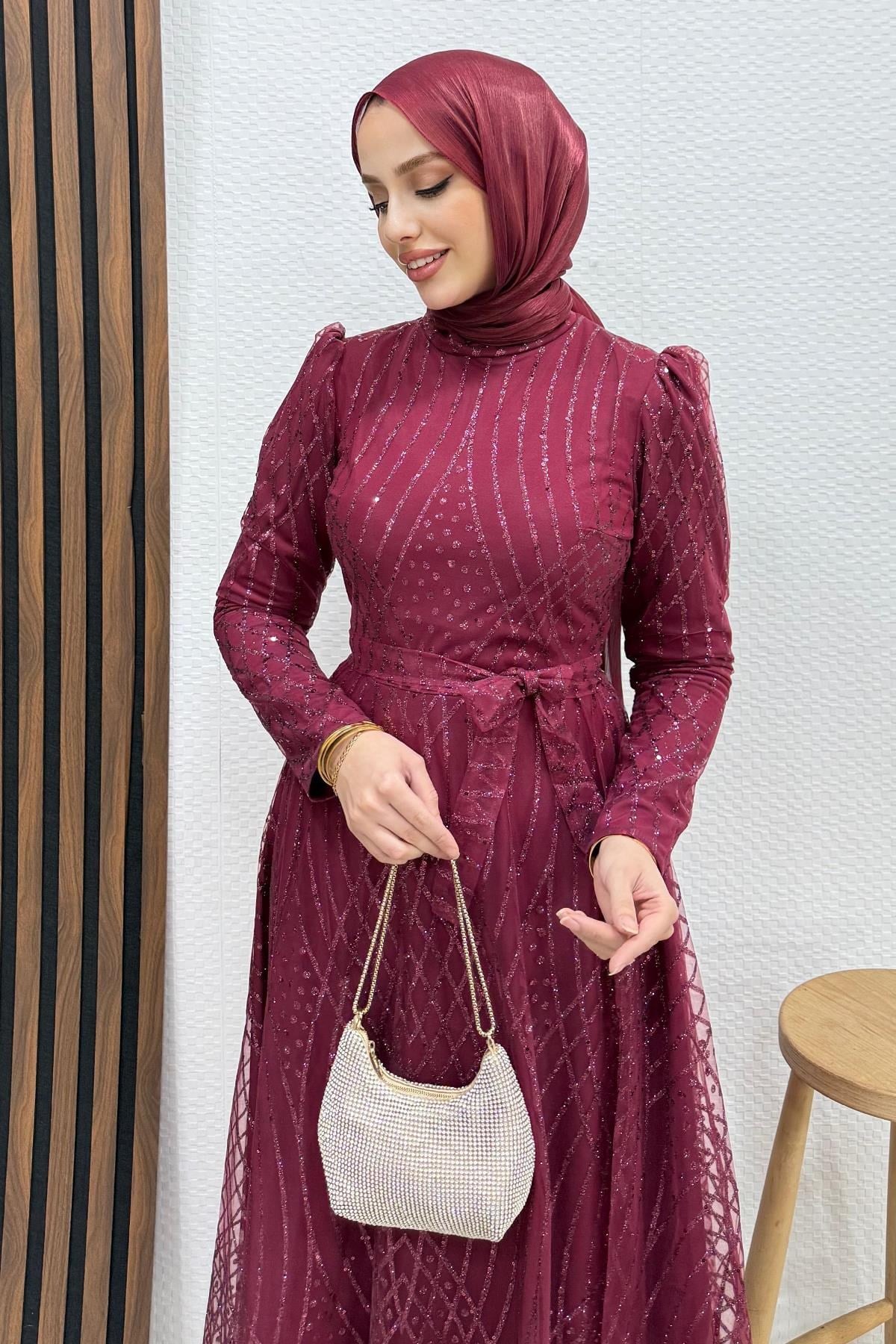 Ezna Simli Abiye Bordo