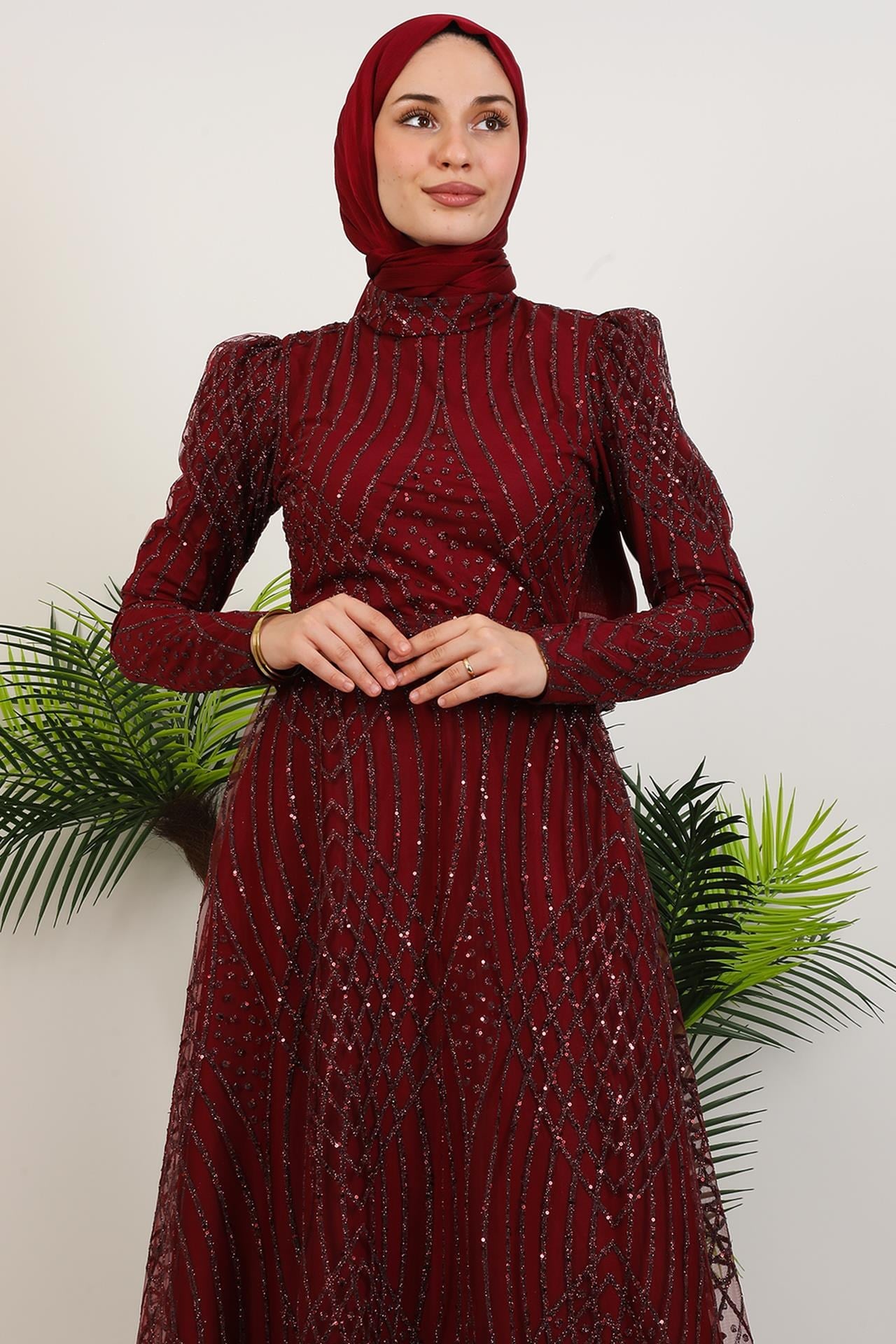 Ezna Simli Abiye Bordo