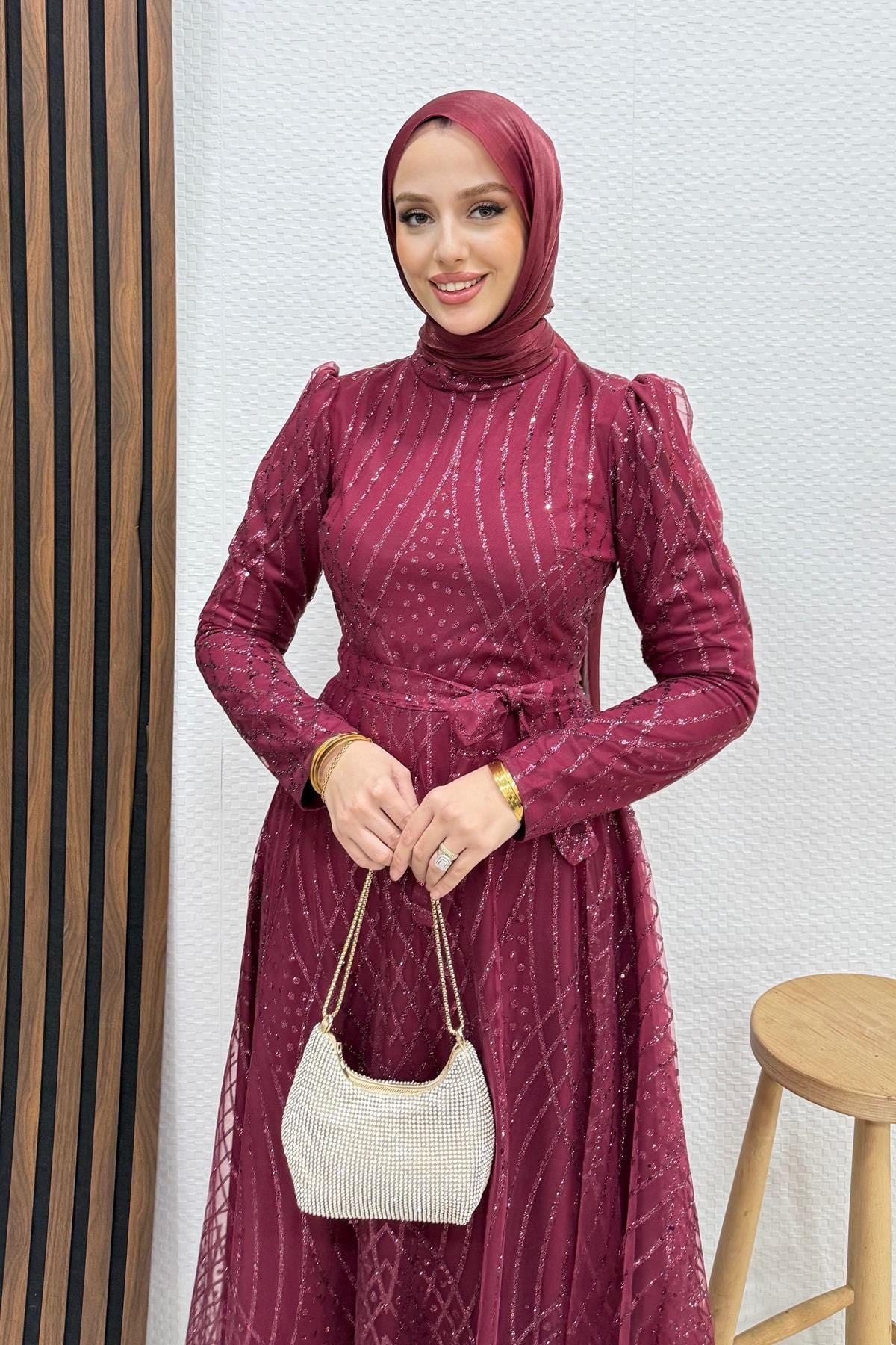 Ezna Simli Abiye Bordo