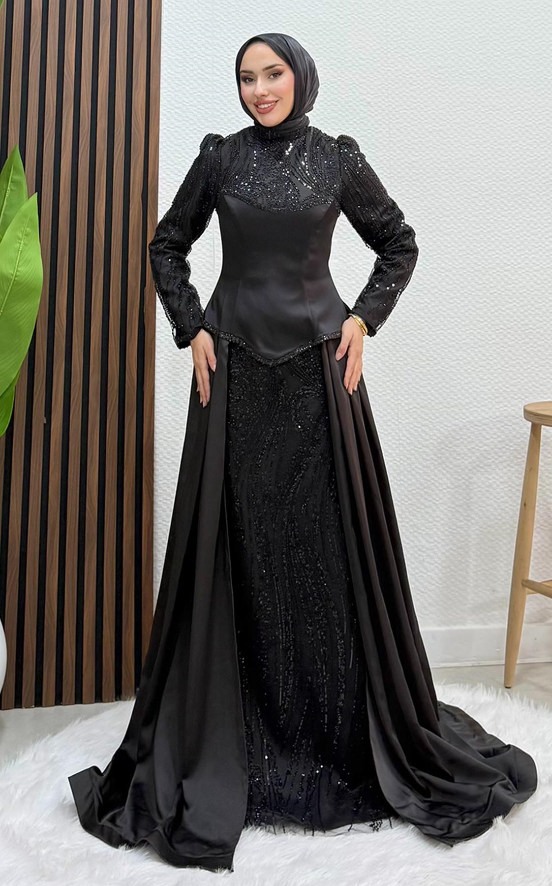 Feriha Korse Detay Abiye Siyah