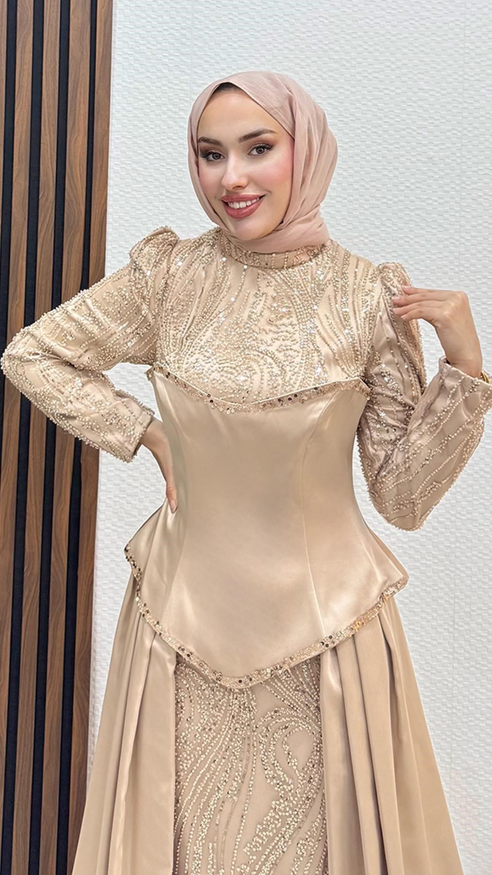 Feriha Korse Detay Abiye Sütlükahve