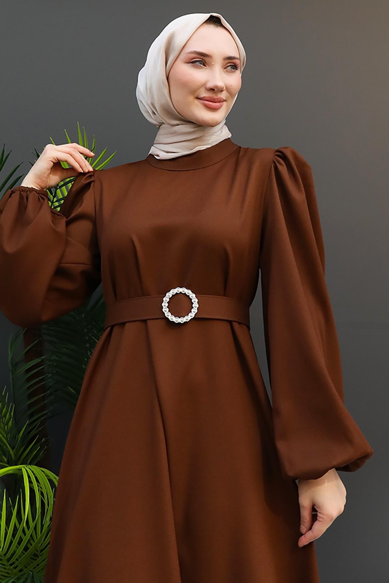 Feyza Tesettür Elbise Kahve