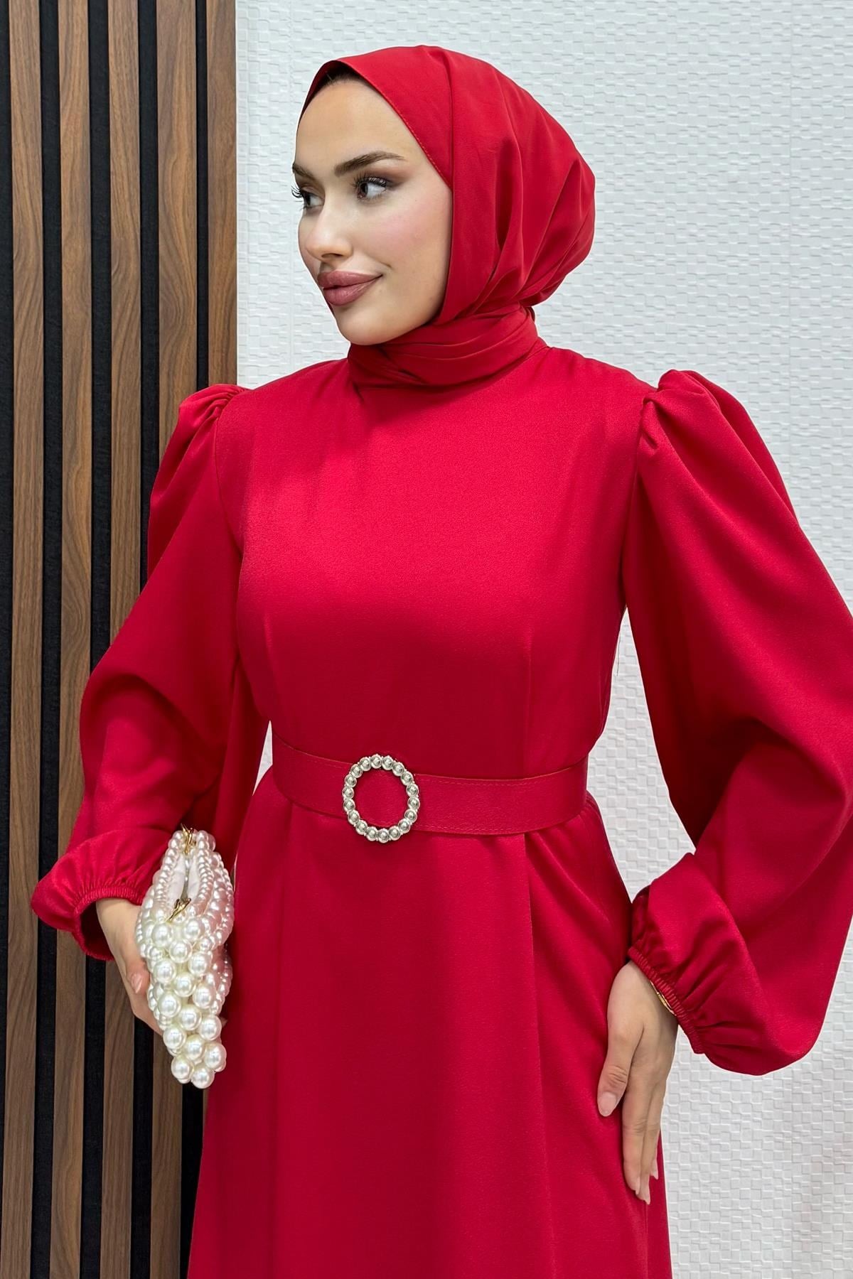 Feyza Tesettür Elbise Kırmızı