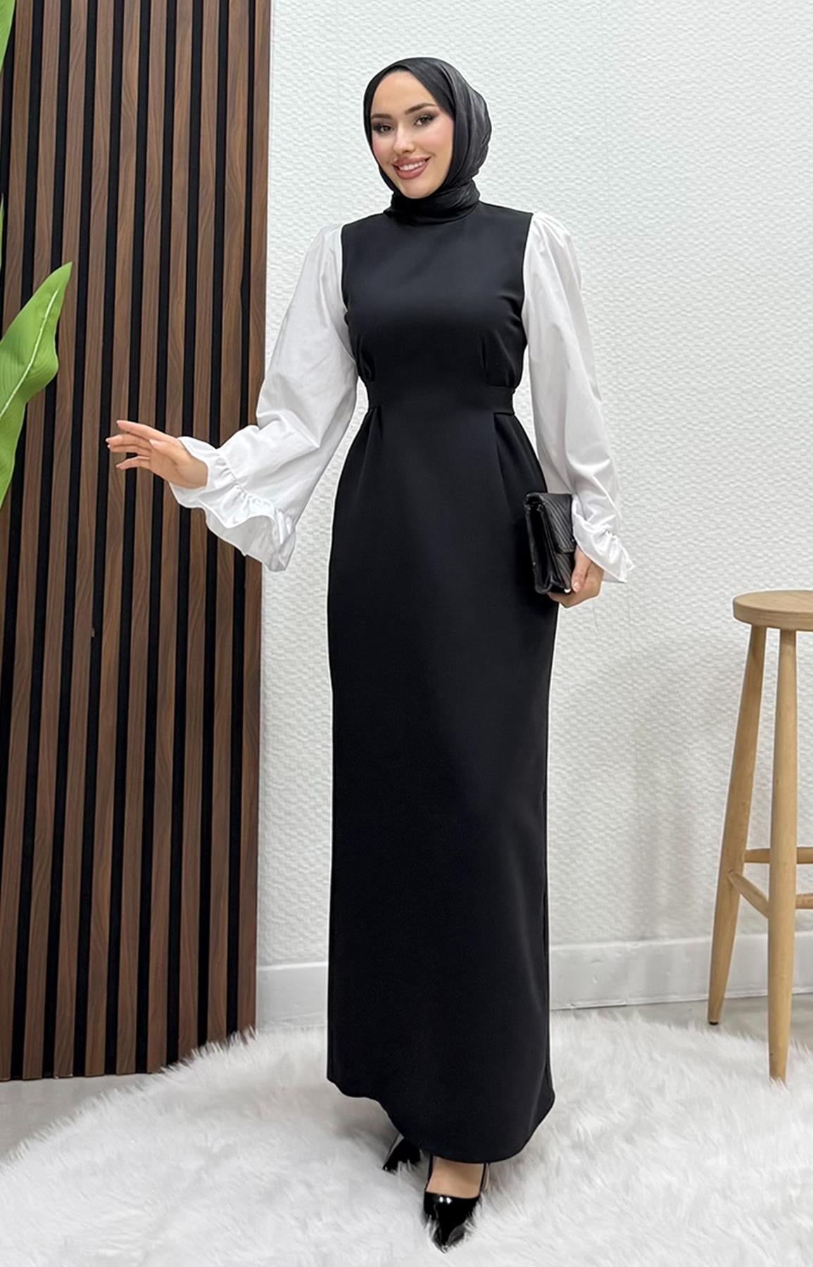 Fırfır Kol Elbise Siyah