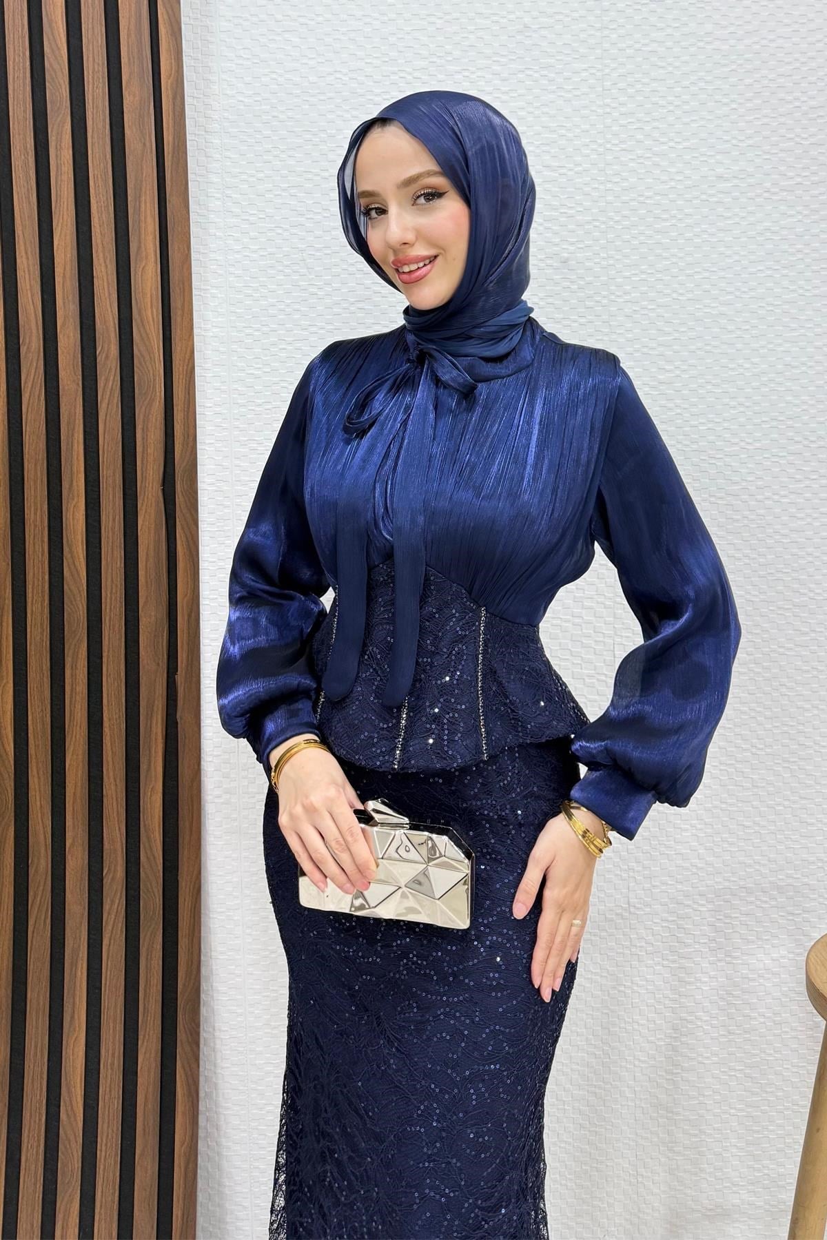 Flarlı Balık Abiye Lacivert