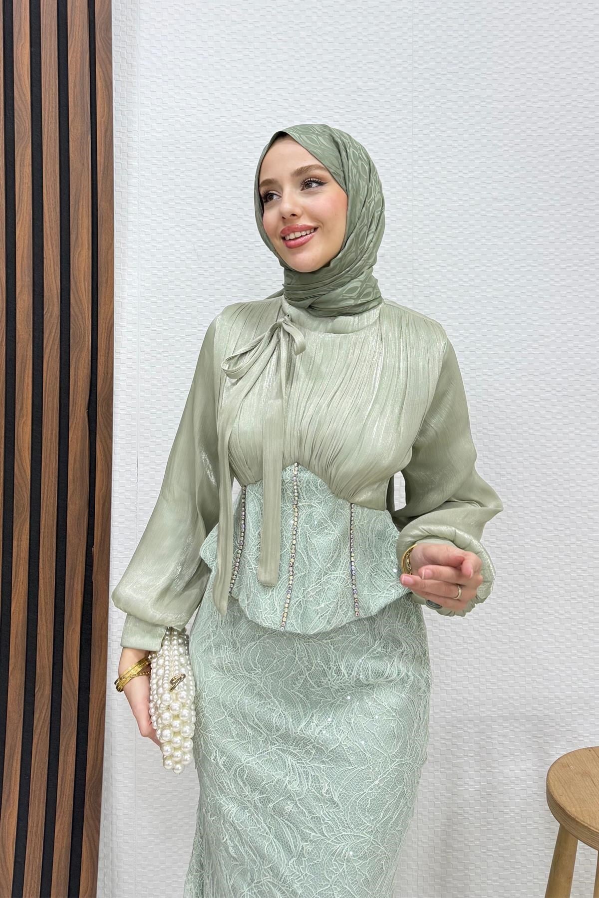 Flarlı Balık Abiye Mint