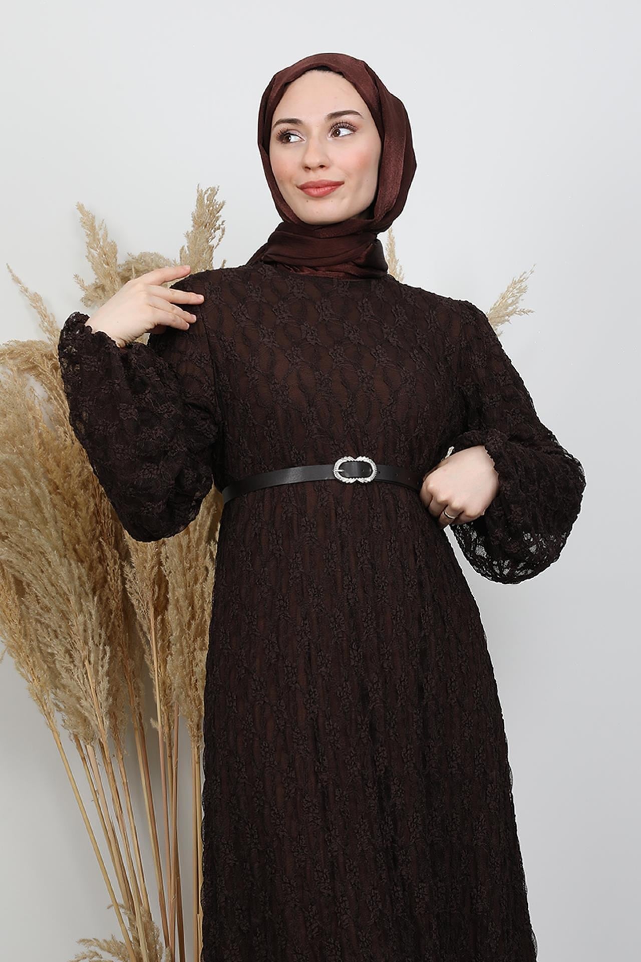 Flora Dantel Elbise Acı Kahve